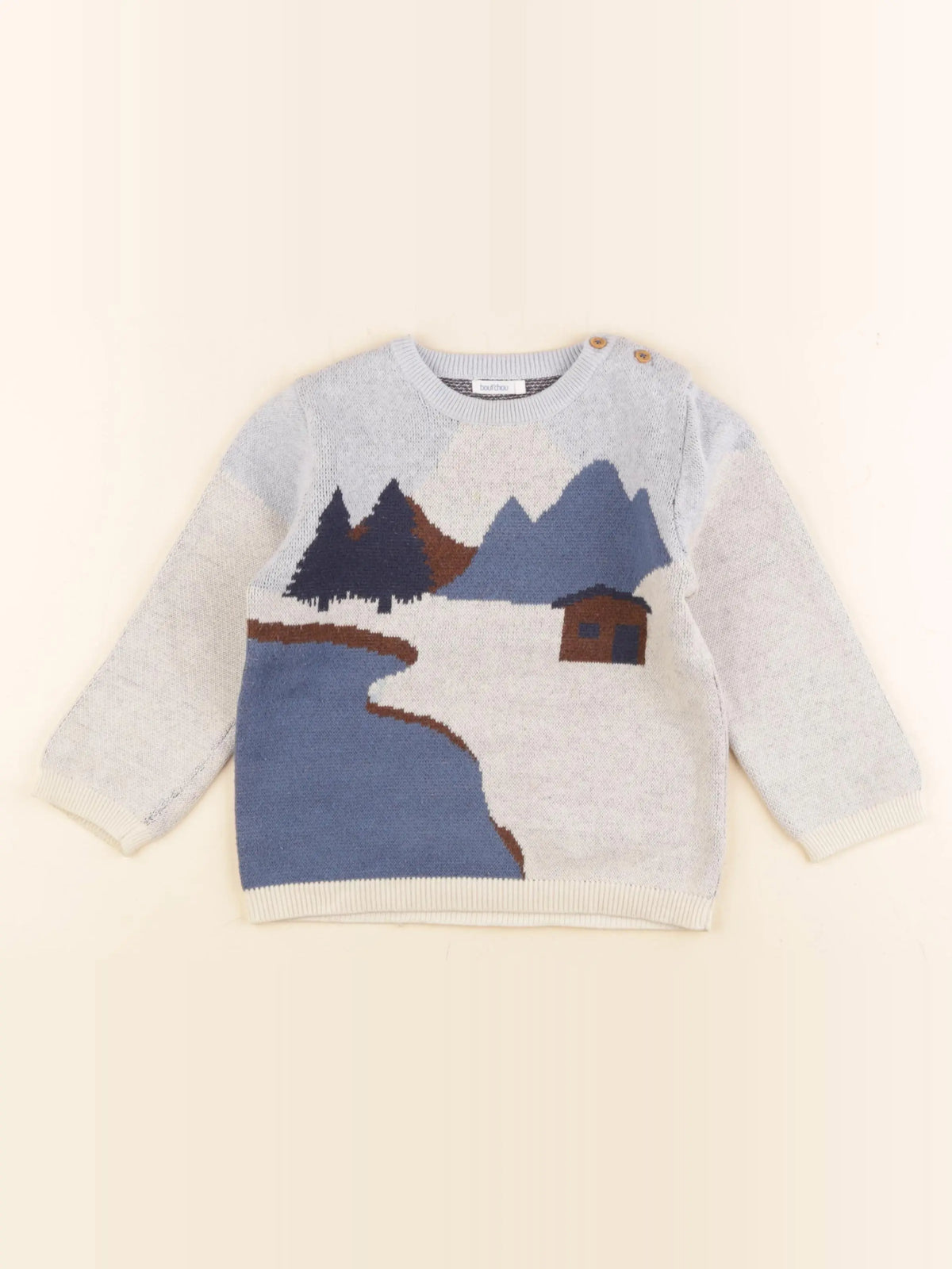 Boutchou - pull beige, bleu - 2 ans