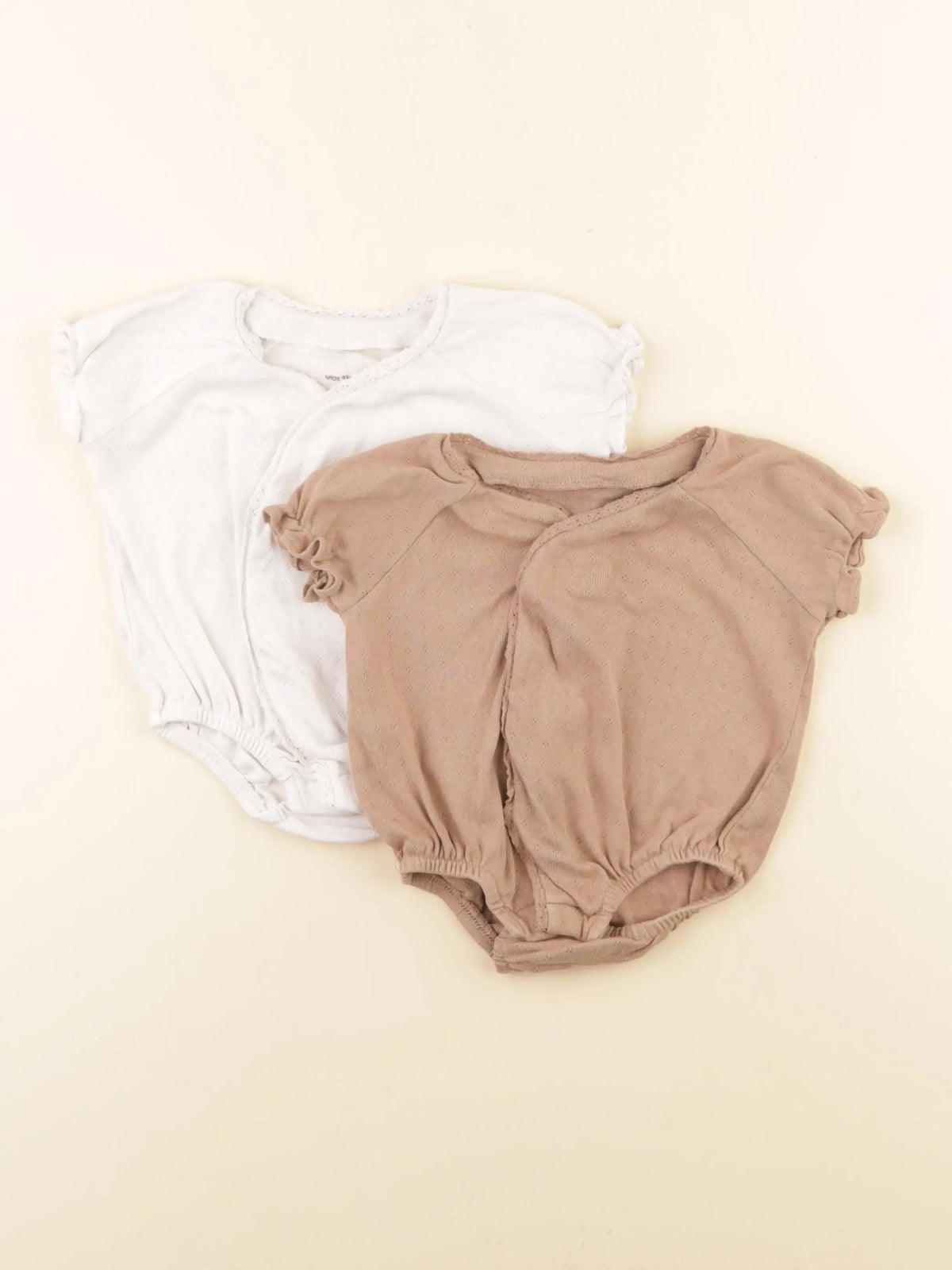 Vertbaudet - lot de 2 pyjamas coton blanc, marron - 3 mois