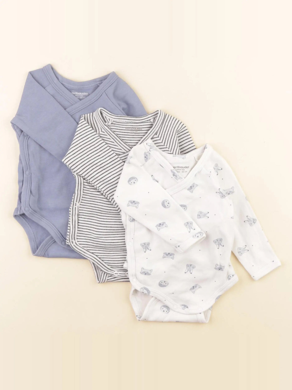 Vertbaudet - lot de 3 bodies en coton bleu - 3 mois