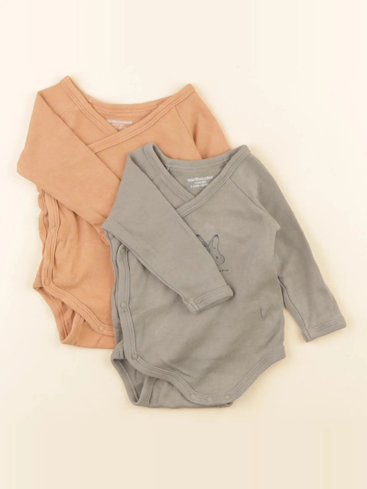 Vertbaudet - lot de 2 bodies en coton orange, vert - 3 mois