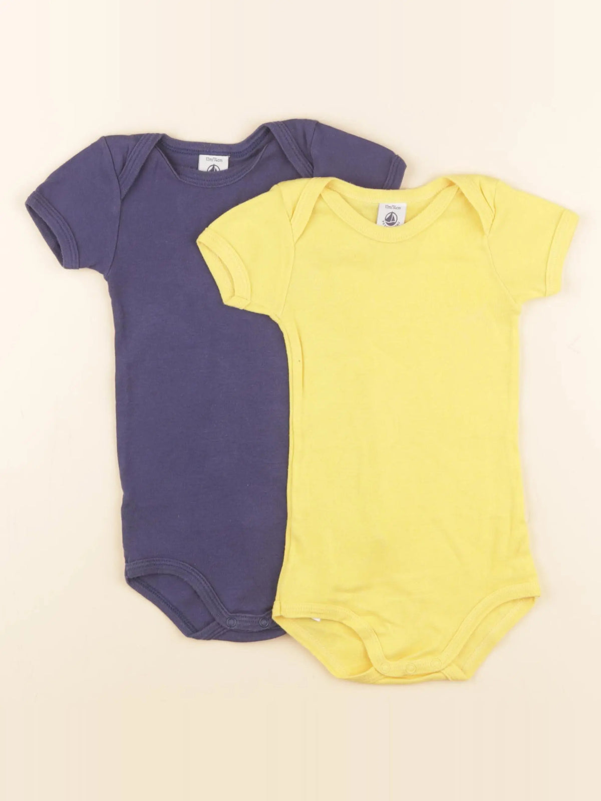 Petit Bateau - lot de 2 bodies en coton jaune, bleu - 12 mois