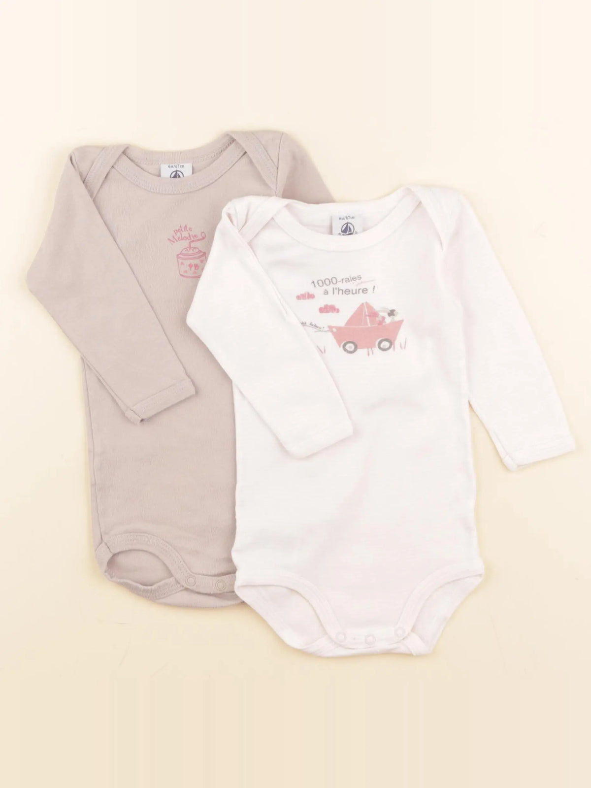 Petit Bateau - body rose, gris - 6 mois