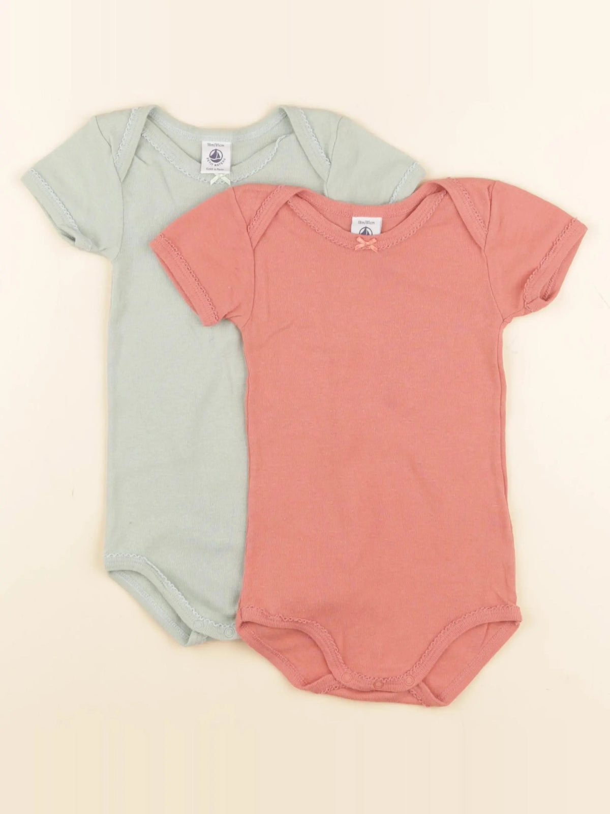 Petit Bateau - lot de 2 bodies en coton vert, rose - 18 mois