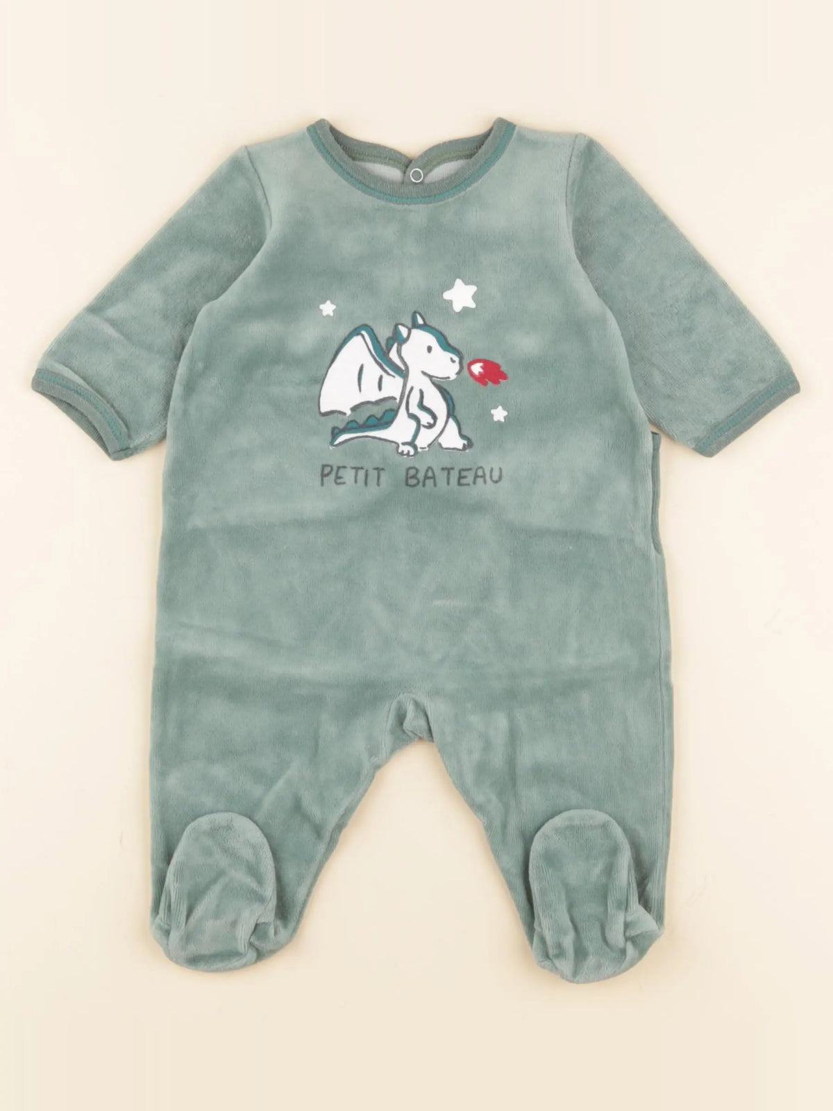 Petit Bateau - pyjama velours vert - 3 mois