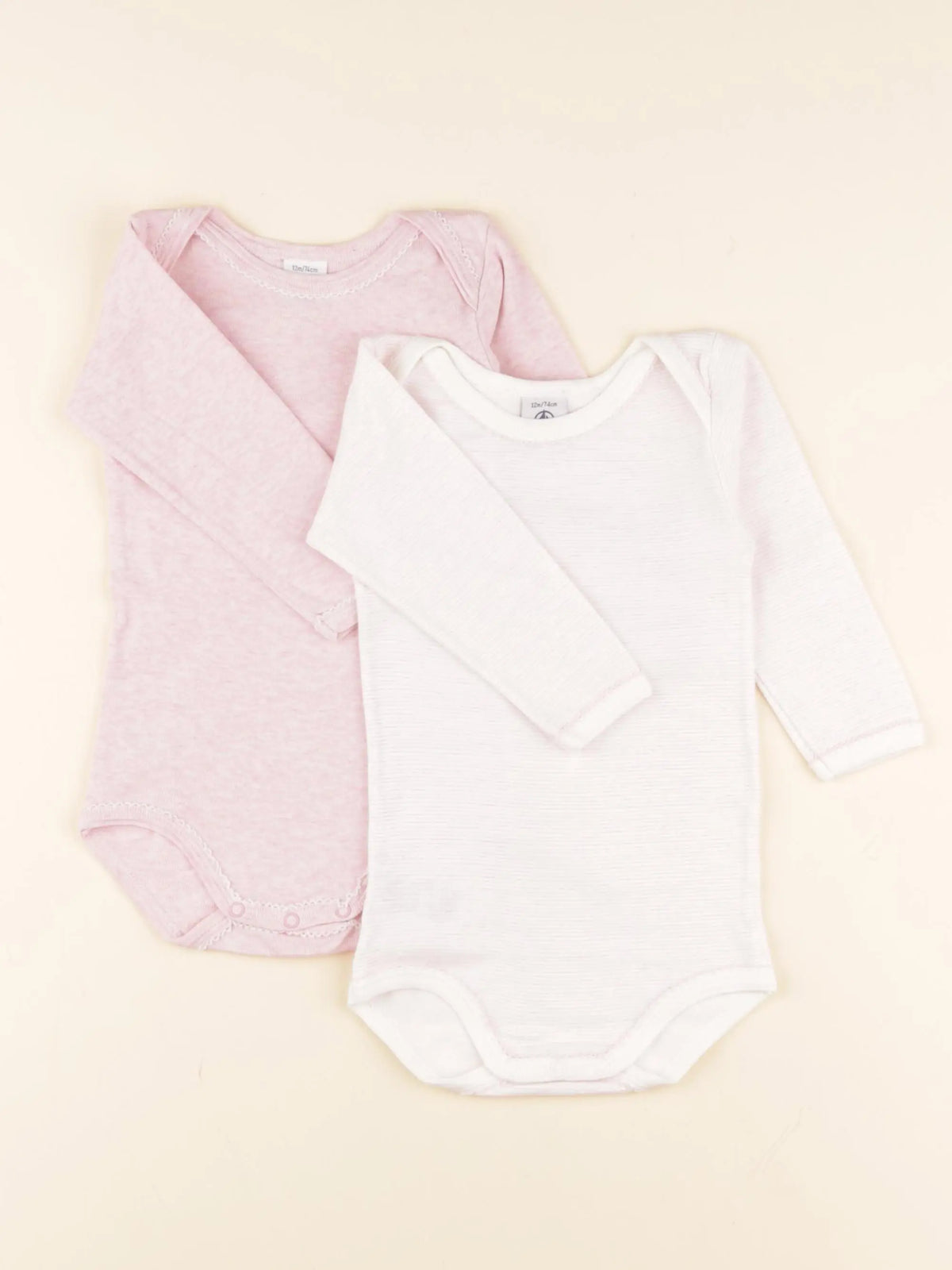 Petit Bateau - lot de 2 bodies en coton rose - 12 mois