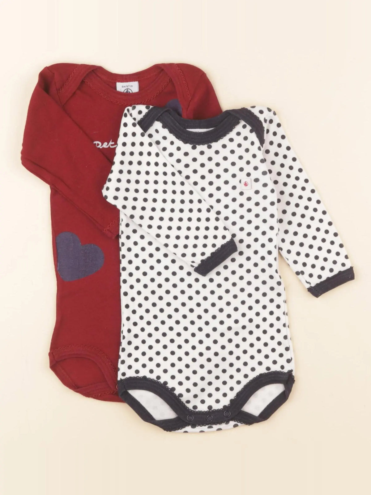Petit Bateau - lot de 2 bodies en coton blanc, rouge - 12 mois