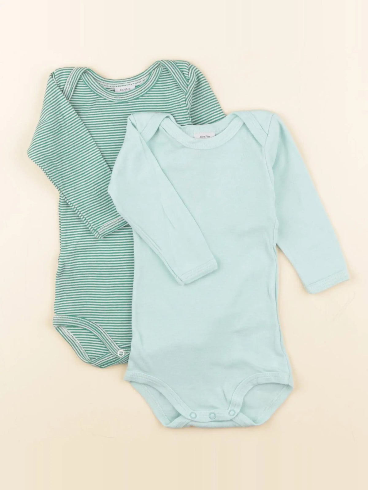 Petit Bateau - lot de 2 bodies en coton bleu, vert - 6 mois