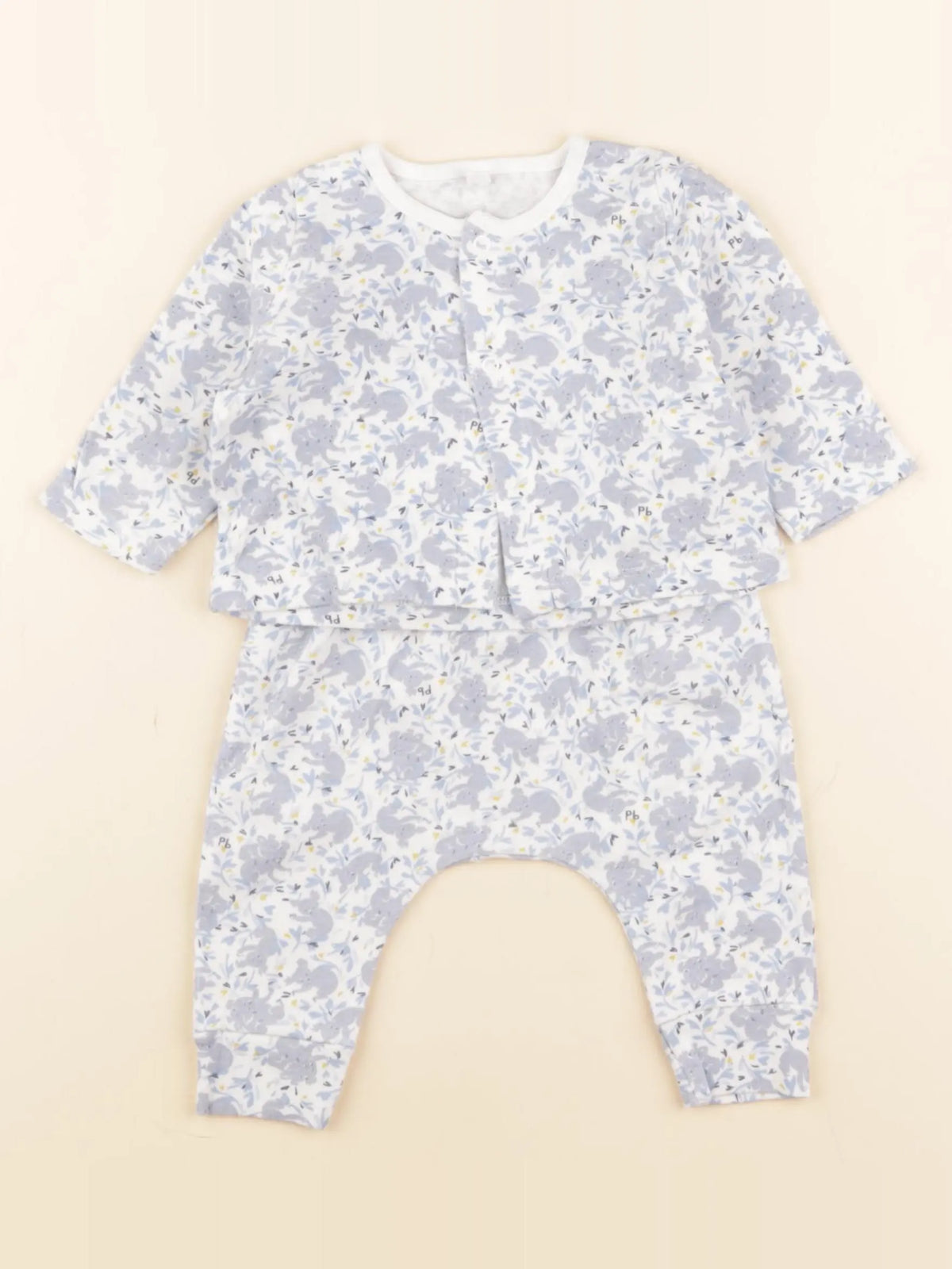 Petit Bateau - ensemble blanc, gris - 3 mois