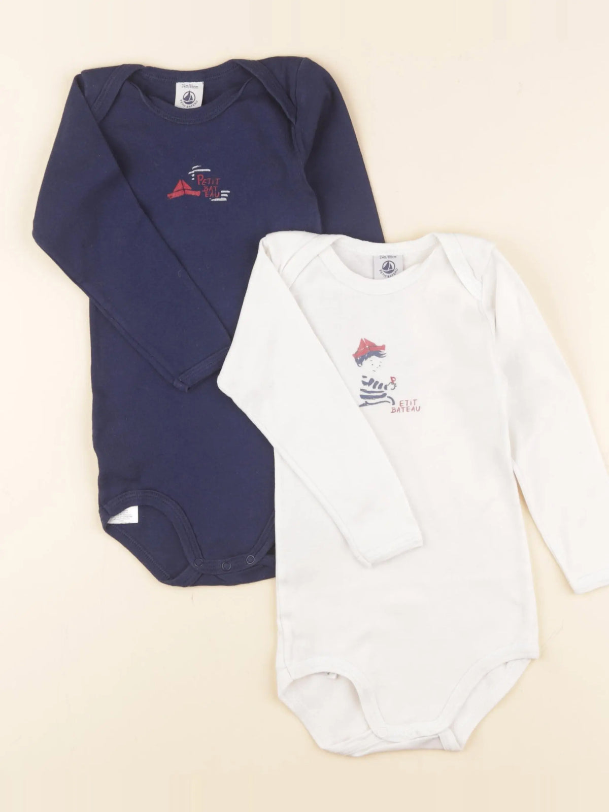 Petit Bateau - lot de 2 bodies en coton blanc, bleu - 2 ans