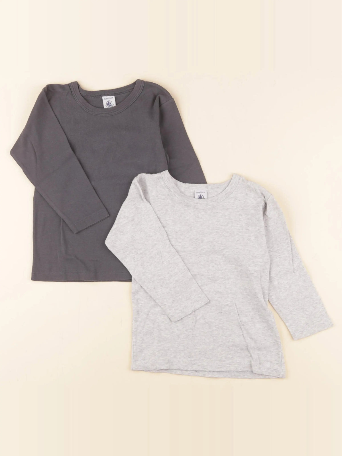 Petit Bateau - lot de 2 maillots de corps gris, taupe - 3 ans