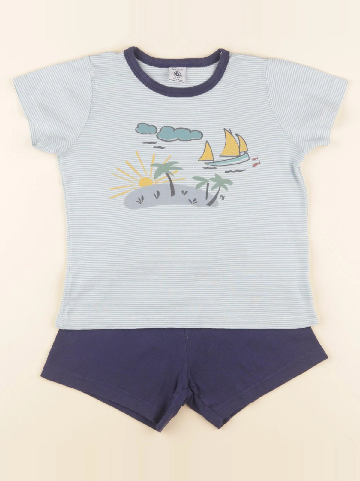 Petit Bateau - pyjama coton bleu, blanc - 5 ans