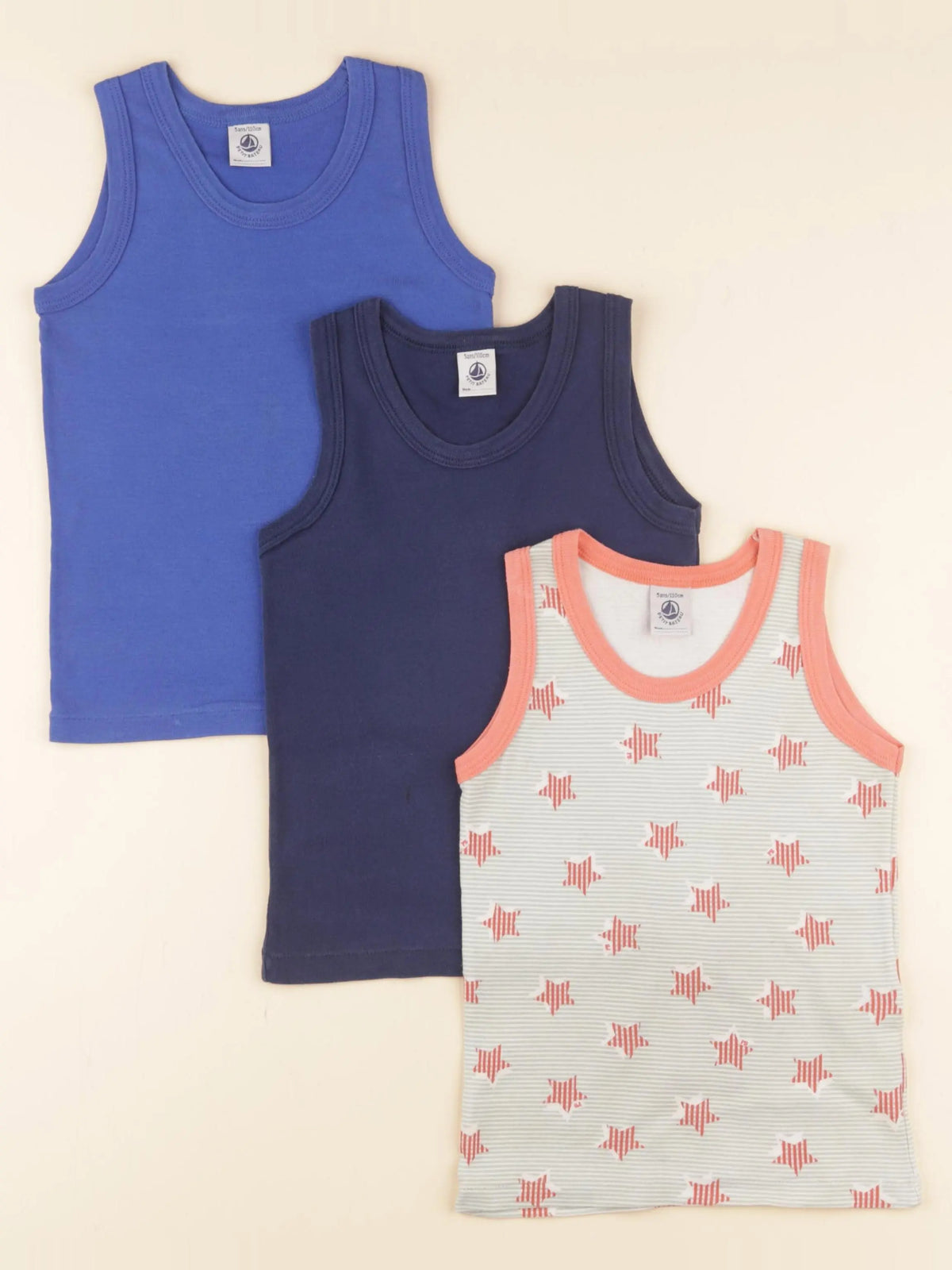 Petit Bateau - lot de 3 maillots de corps multicolore - 5 ans