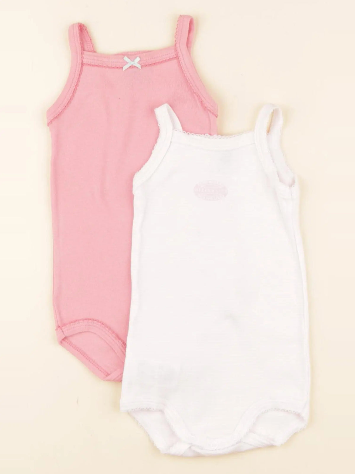 Petit Bateau - lot de 2 bodies en coton rose, blanc - 6 mois
