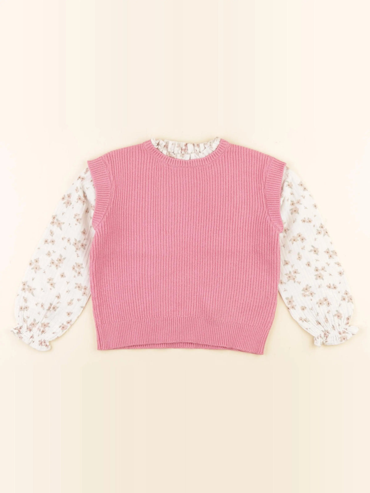 Vertbaudet - pull blanc, rose - 4 ans