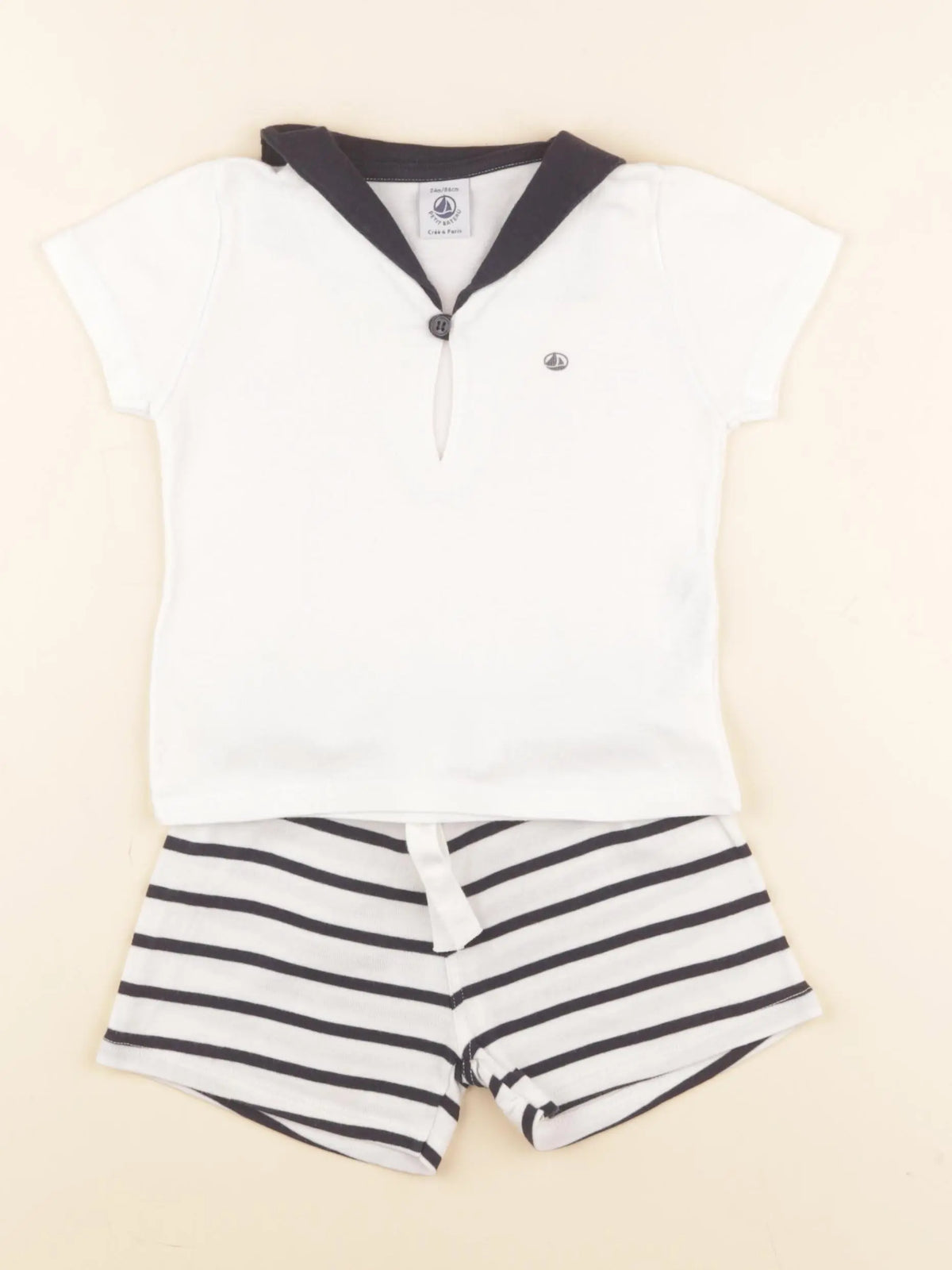 Petit Bateau - ensemble bleu, blanc - 24 mois