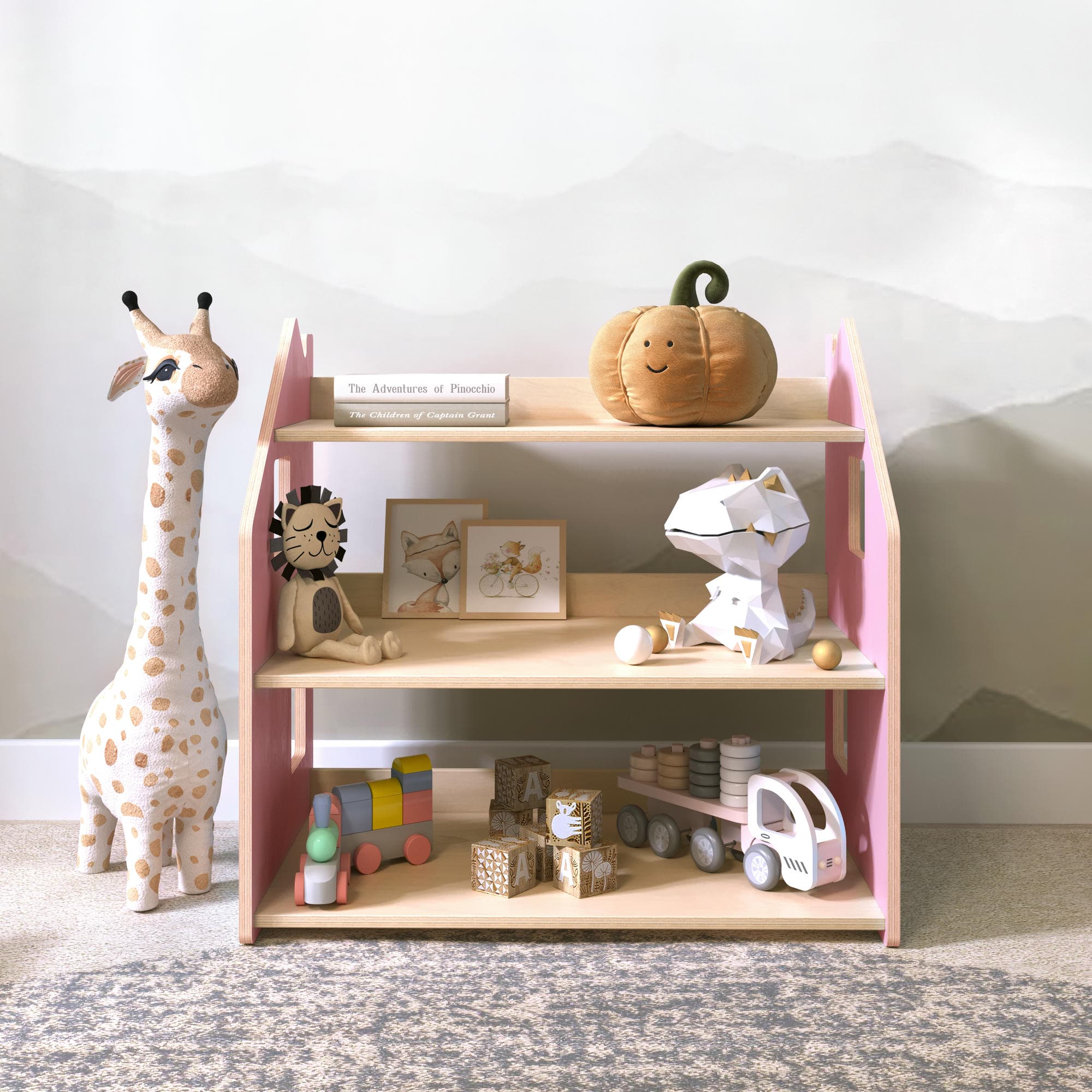 Ensemble - Bibliothèque enfant + Étagère à jouets - Couleur bleu clair / rose