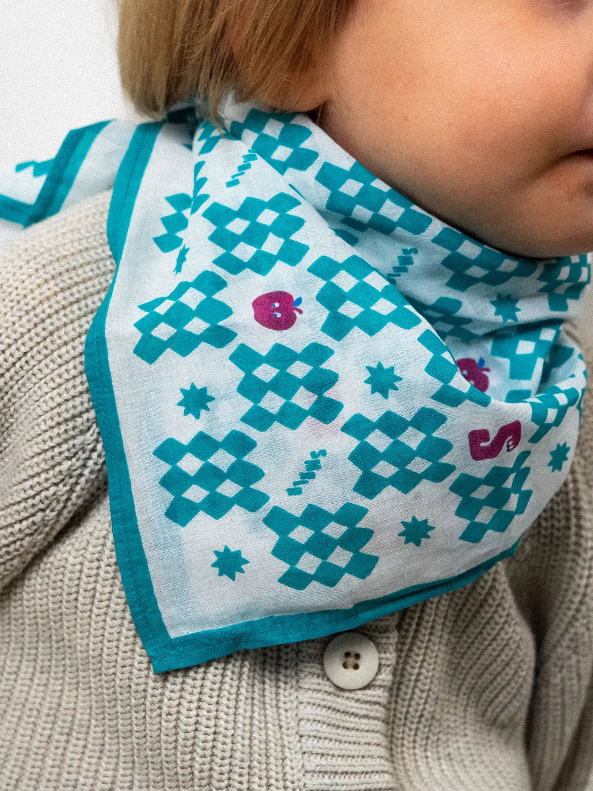 Le Foulard 100% coton bio Vert canard et fushia