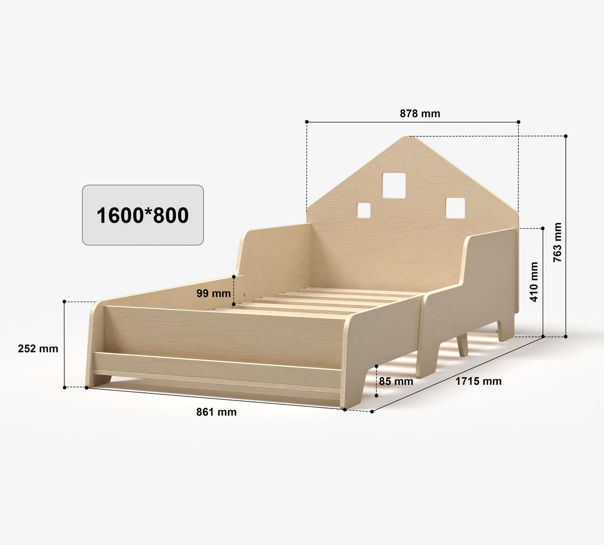 Lit extensible en forme de maison avec éclairage LED