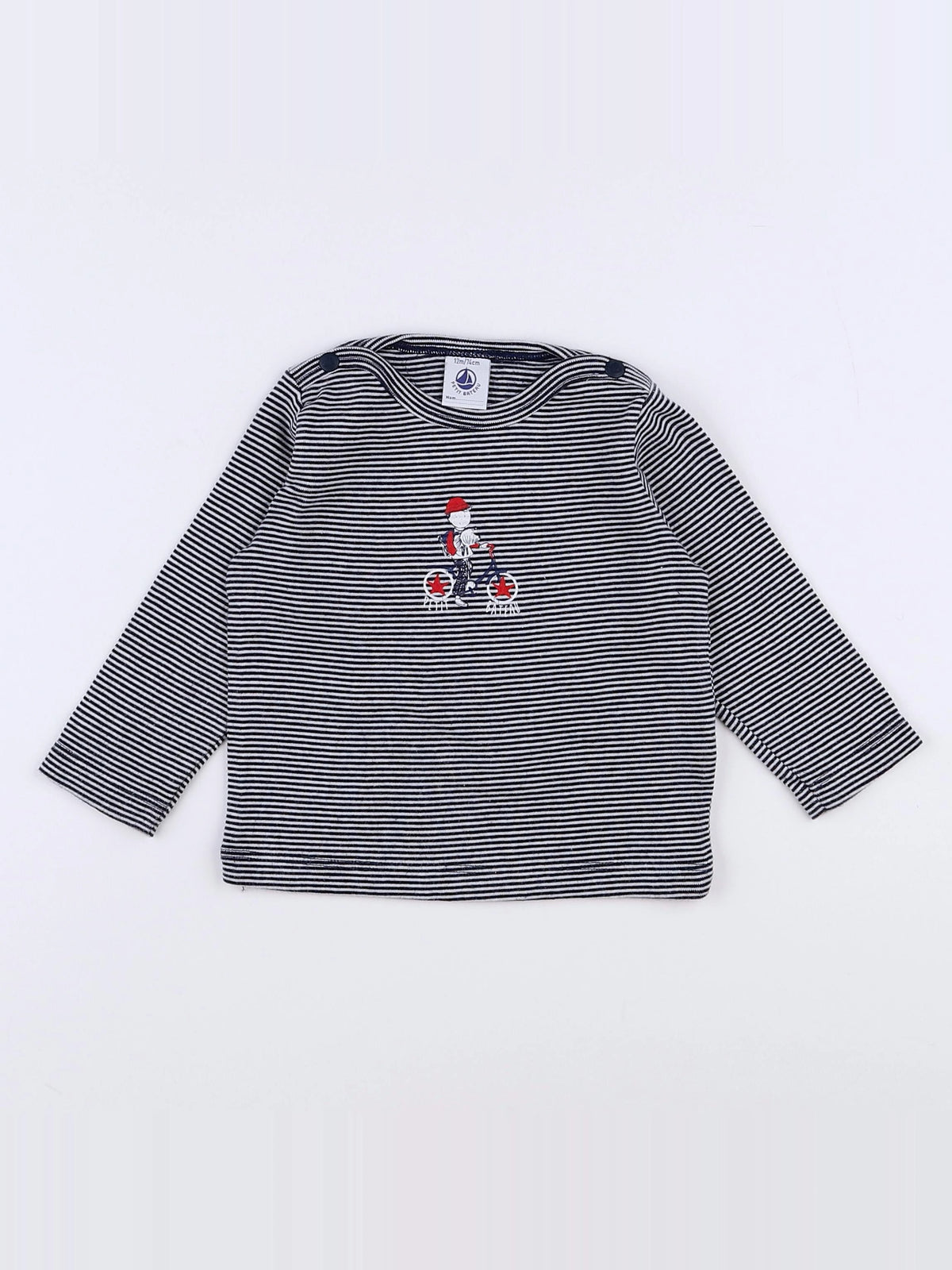 Petit Bateau - tee-shirt blanc, bleu - 12 mois