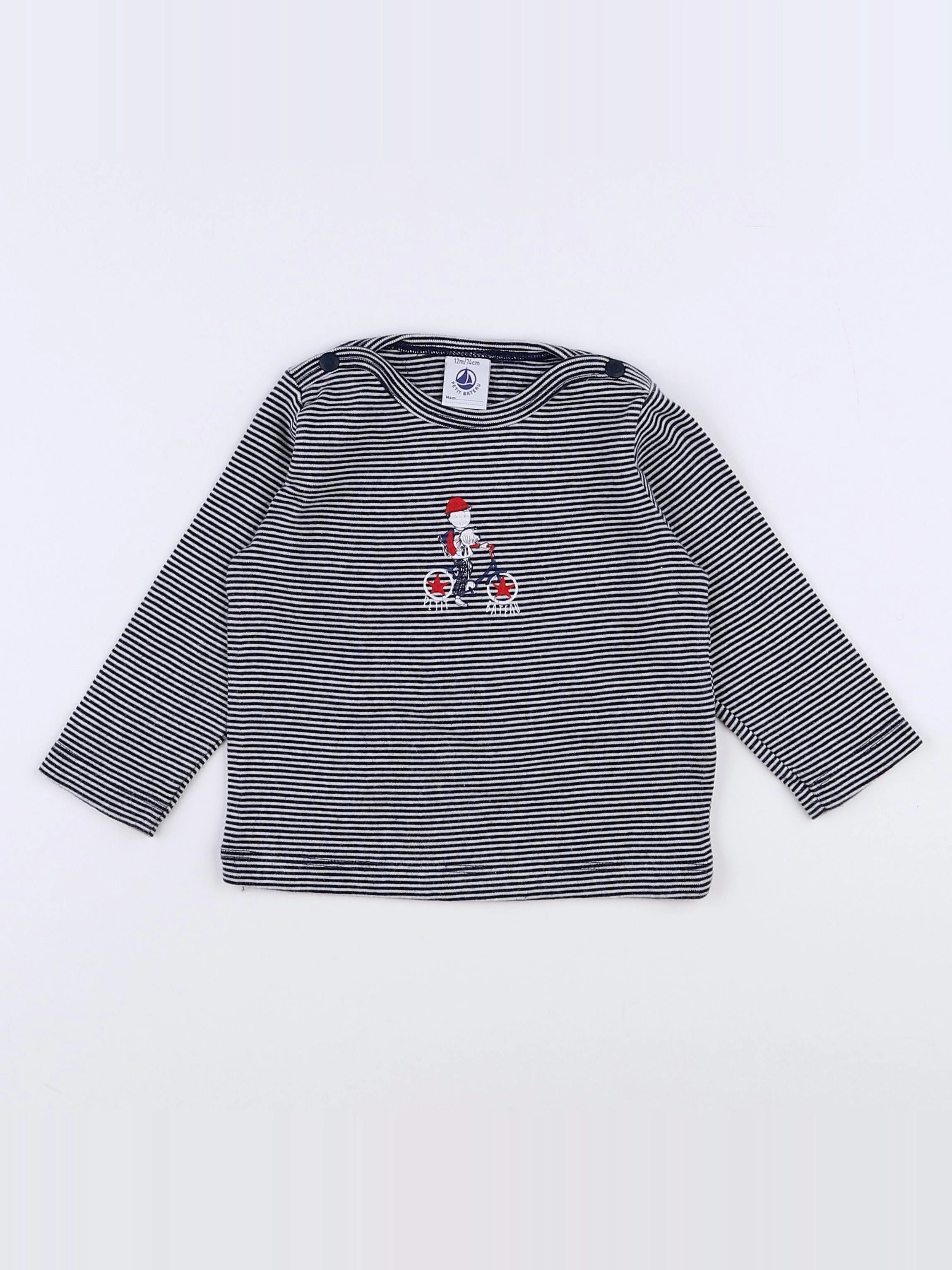 Petit Bateau - tee-shirt blanc, bleu - 12 mois