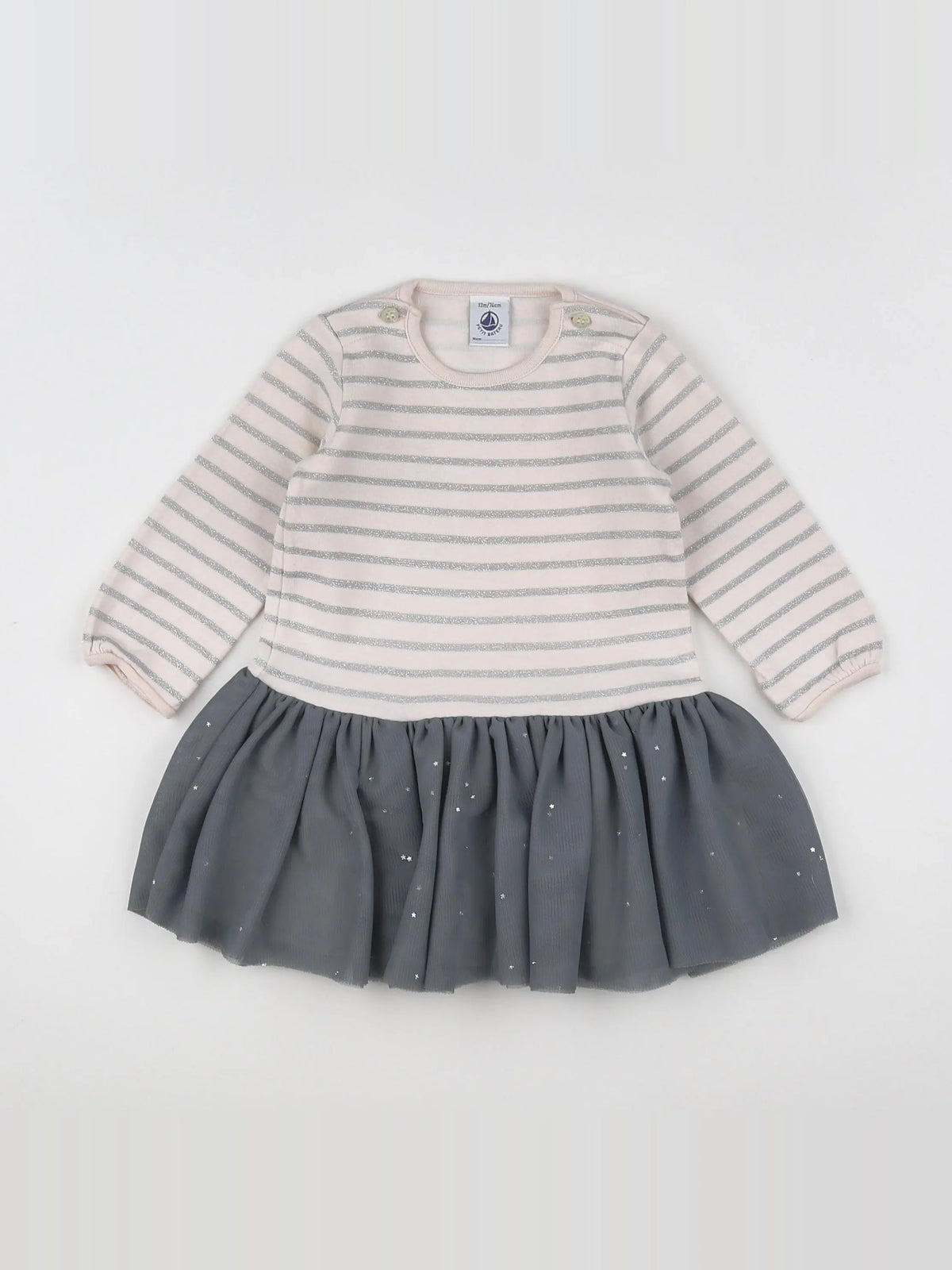 Petit Bateau - robe beige, gris - 12 mois