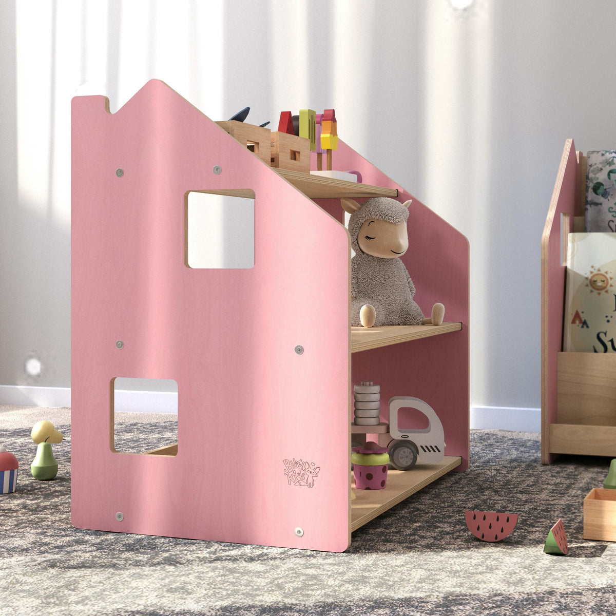 Ensemble - Bibliothèque enfant + Étagère à jouets - Couleur bleu clair / rose