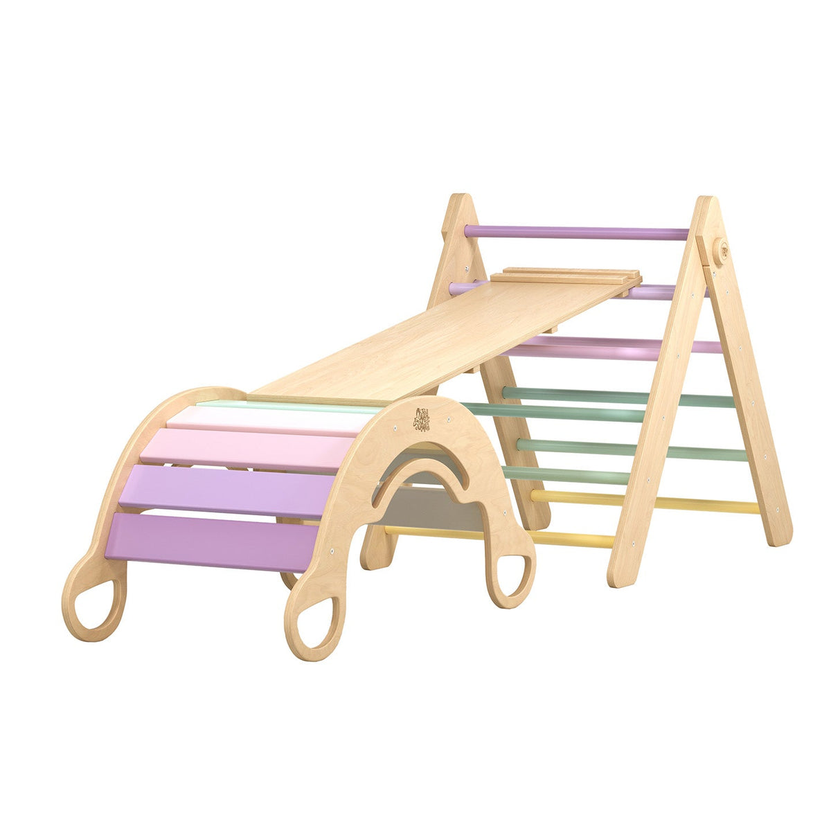 Ensemble - Triangle de Pikler + un grand toboggan à double face + bascule d’équilibre