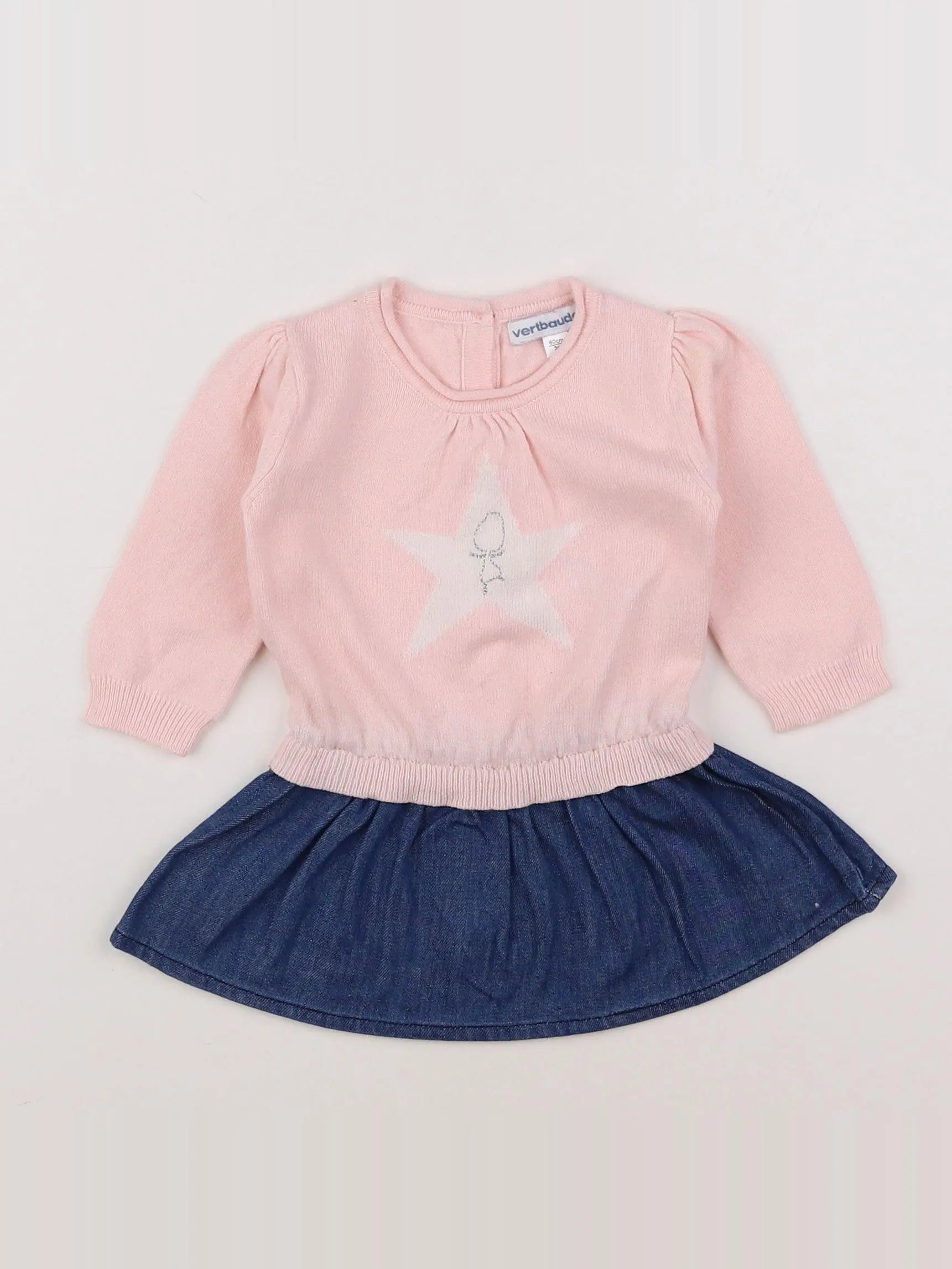 Vertbaudet - robe rose, bleu - 3 mois