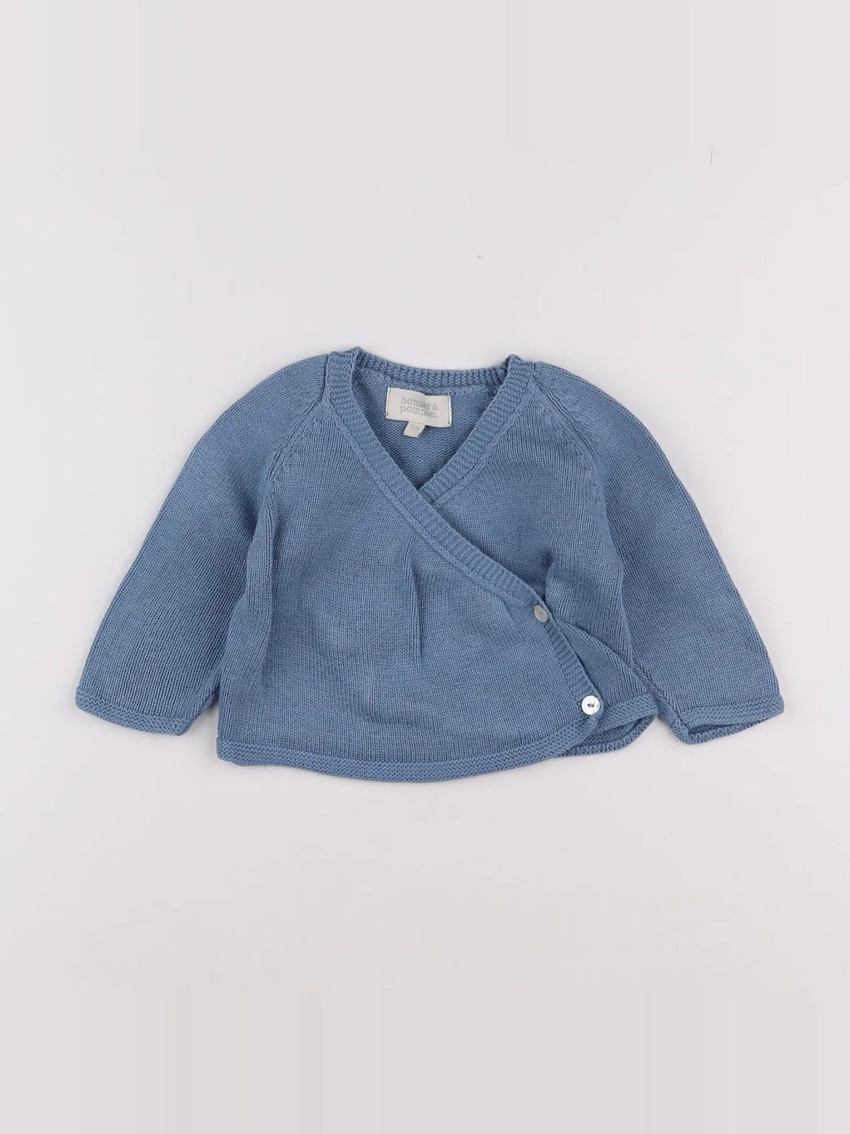 Bonnet à Pompon - gilet bleu - 6 mois