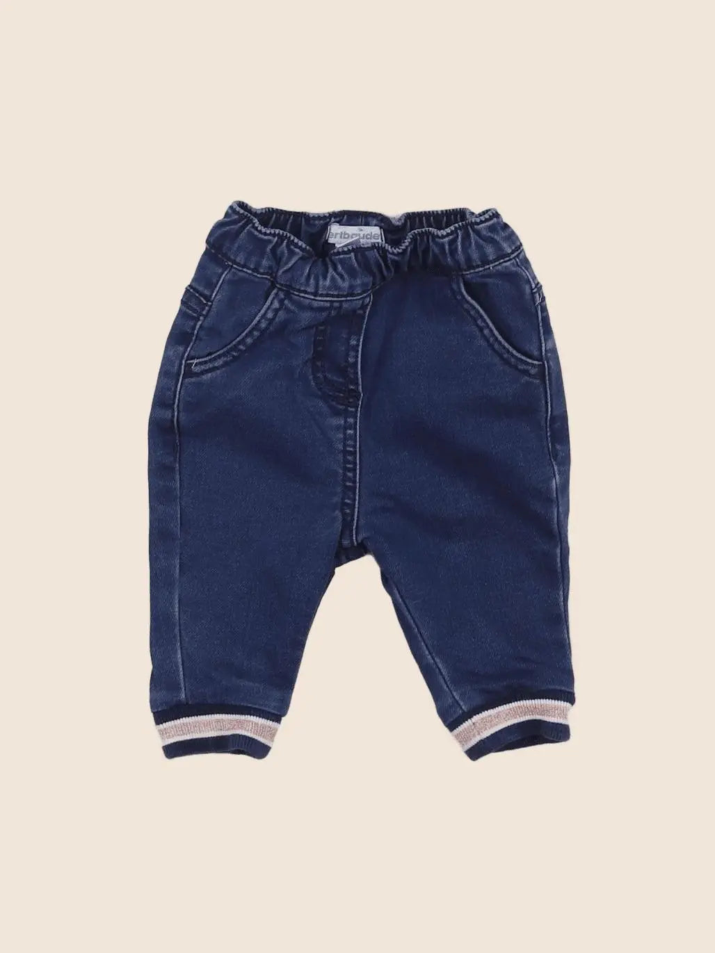 Vertbaudet - jean bleu, or - 3 mois