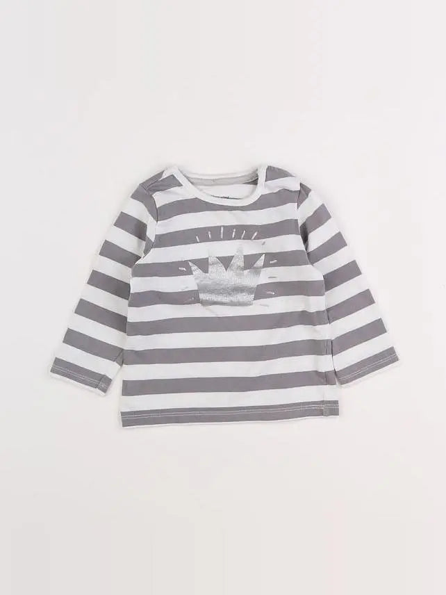 Vertbaudet - tee-shirt blanc, gris - 12 mois