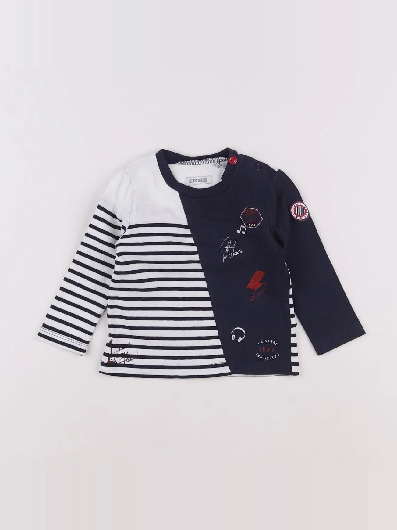 IKKS - tee-shirt bleu, blanc - 6 mois