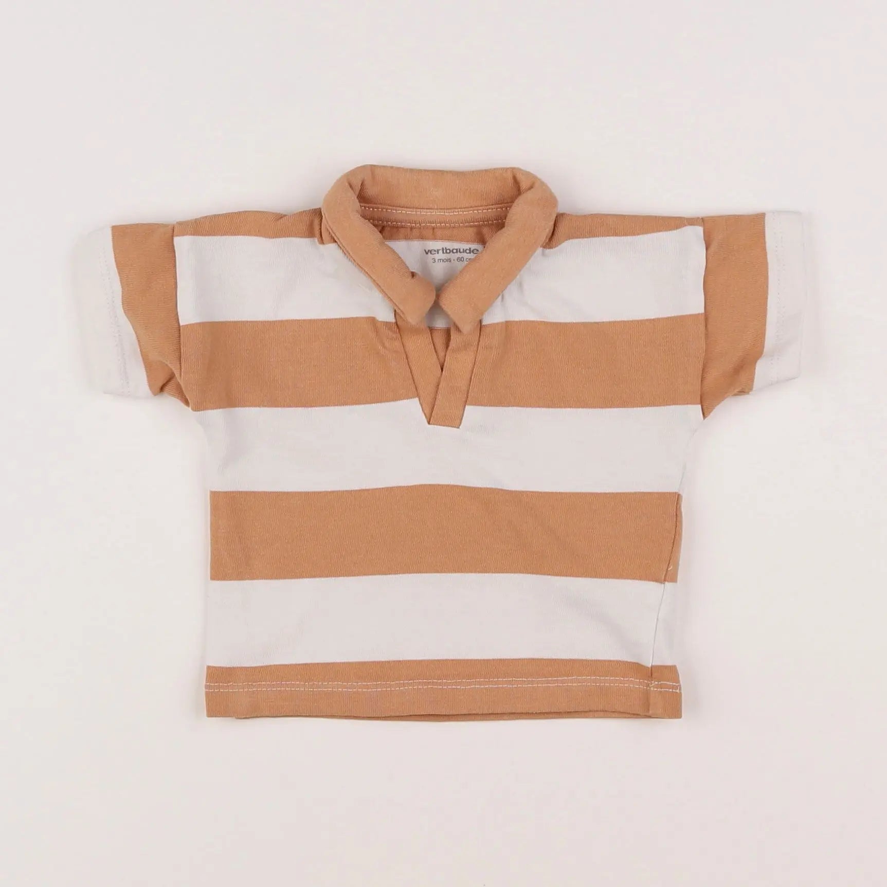 Vertbaudet - tee-shirt blanc, marron - 3 mois