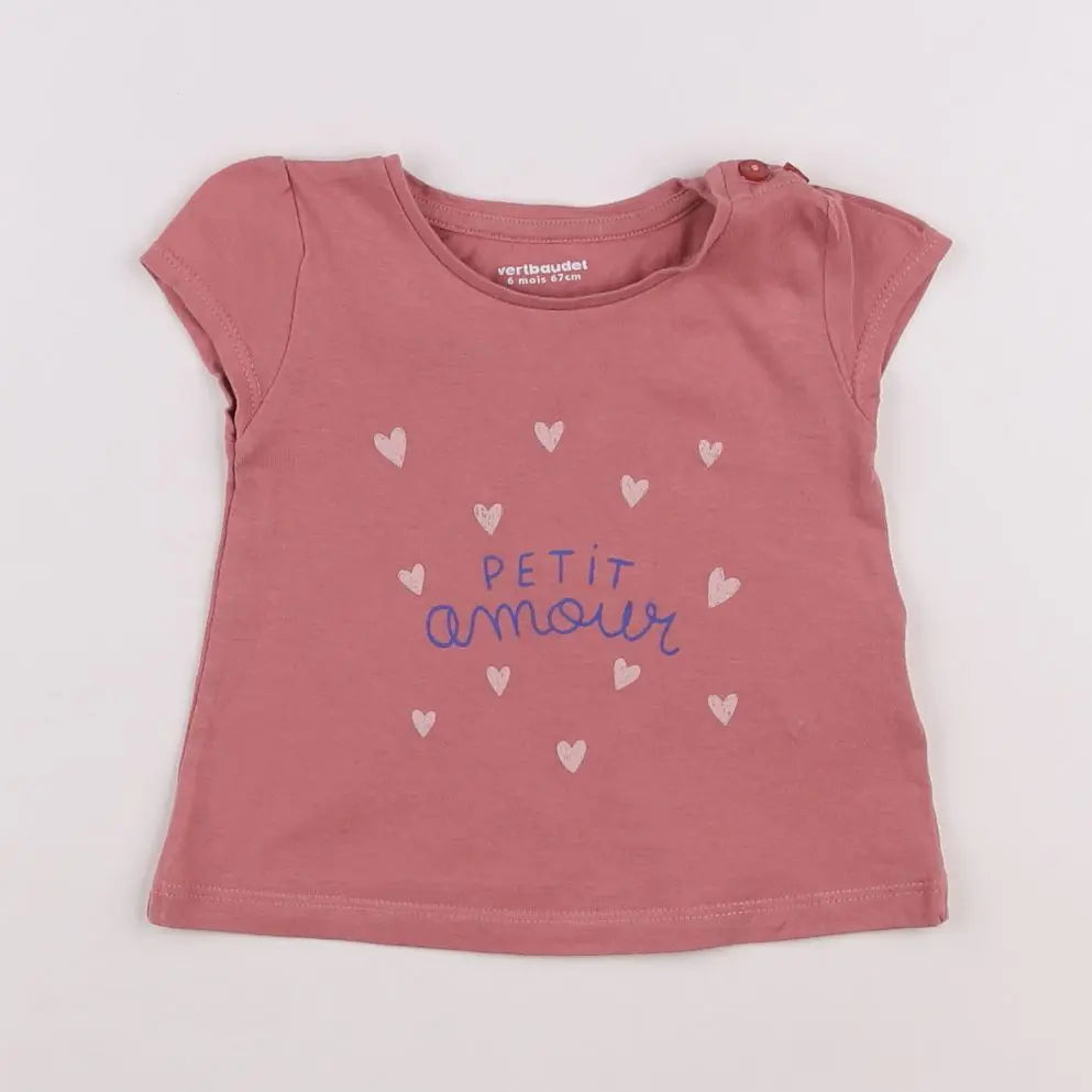 Vertbaudet - tee-shirt rose - 6 mois