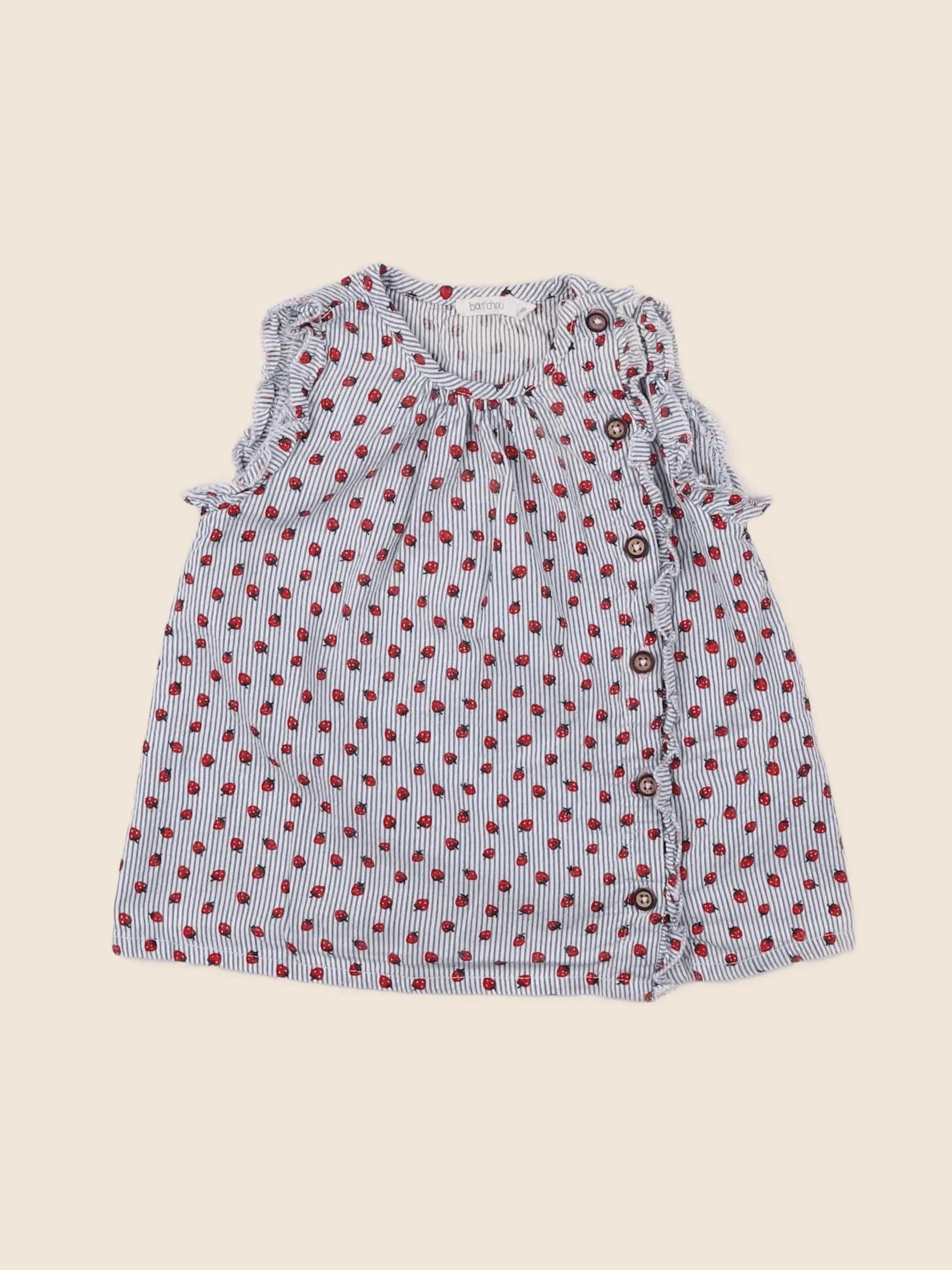 Boutchou - blouse bleu, rouge - 12 mois