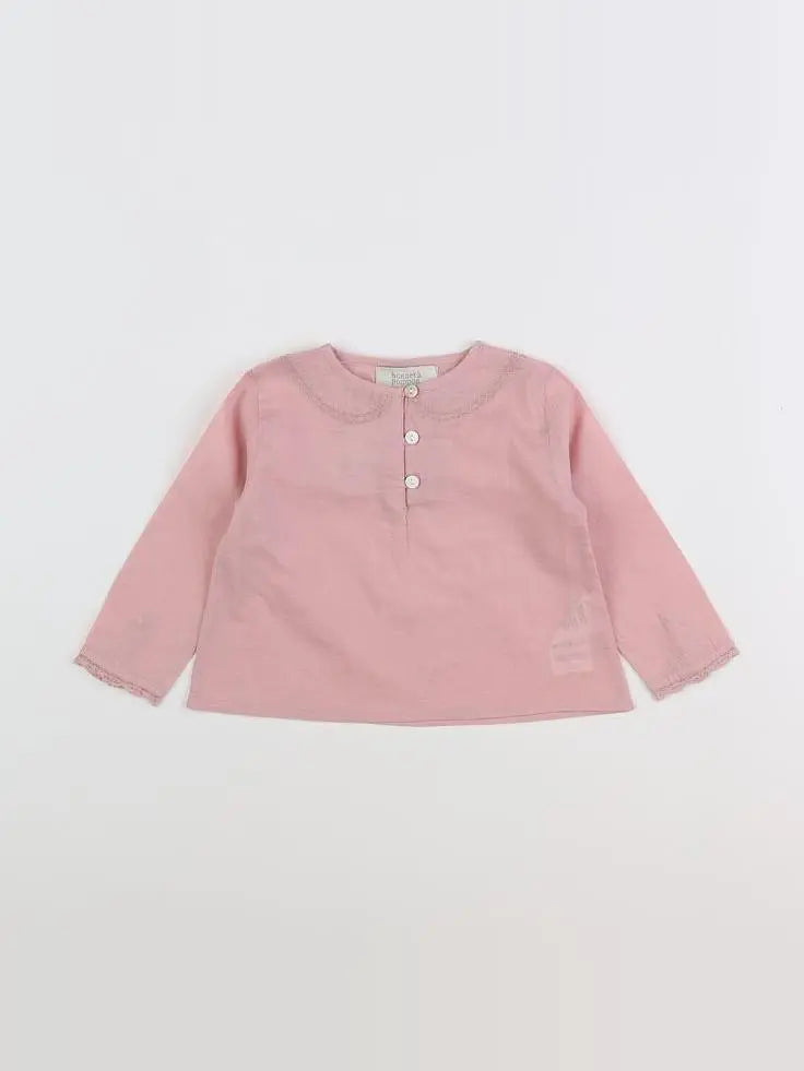 Bonnet à Pompon - blouse rose - 9 mois