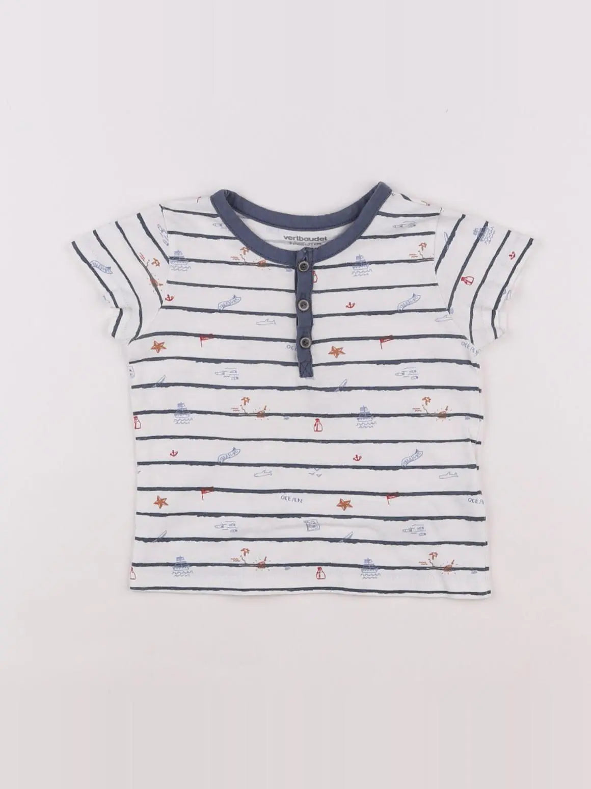 Vertbaudet - tee-shirt bleu, blanc - 9 mois