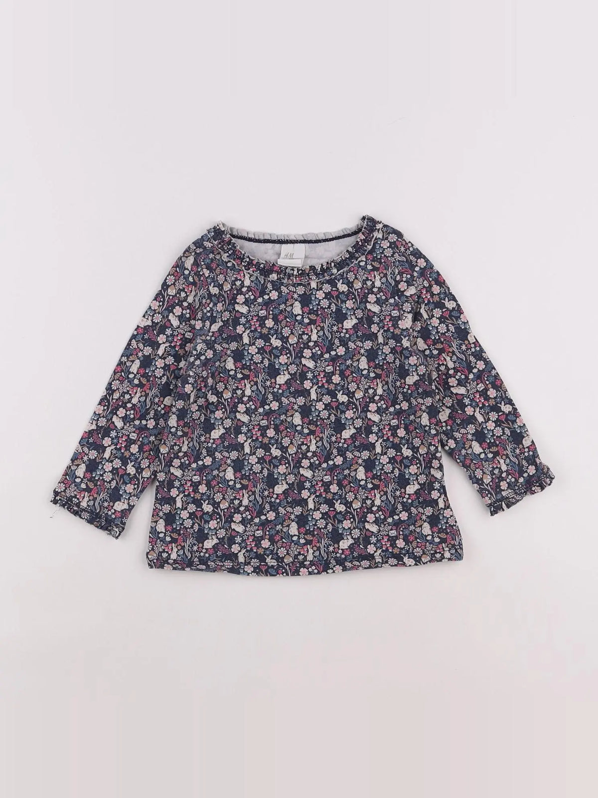 H&M - tee-shirt bleu, rose - 9/12 mois