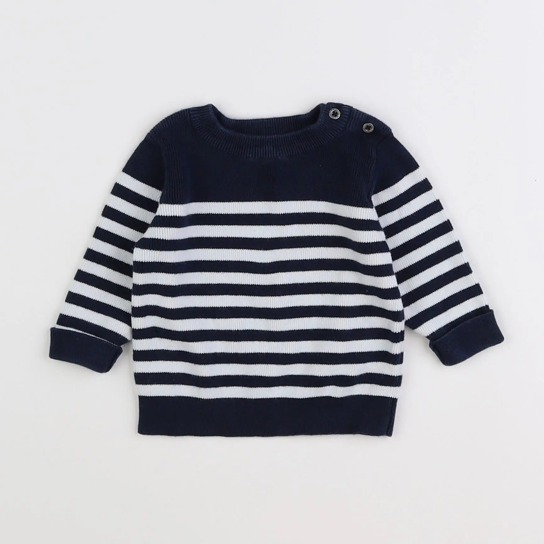 Vertbaudet - pull bleu, blanc - 6 mois