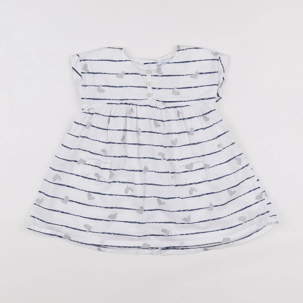 Vertbaudet - robe blanc, bleu - 9 mois