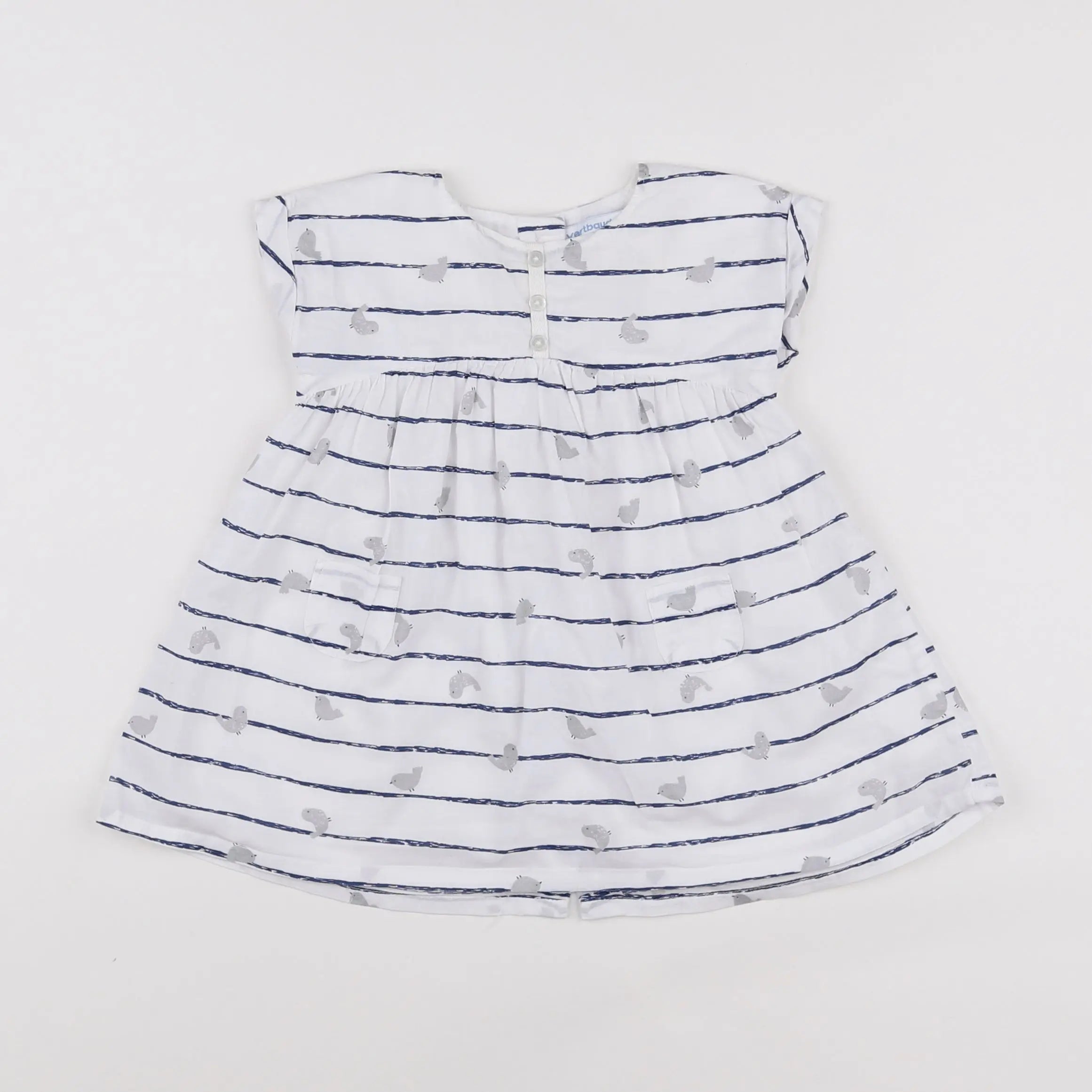 Vertbaudet - robe blanc, bleu - 9 mois