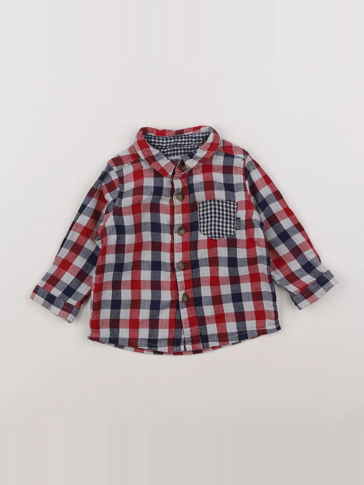 Vertbaudet - chemise bleu, rouge - 6 mois
