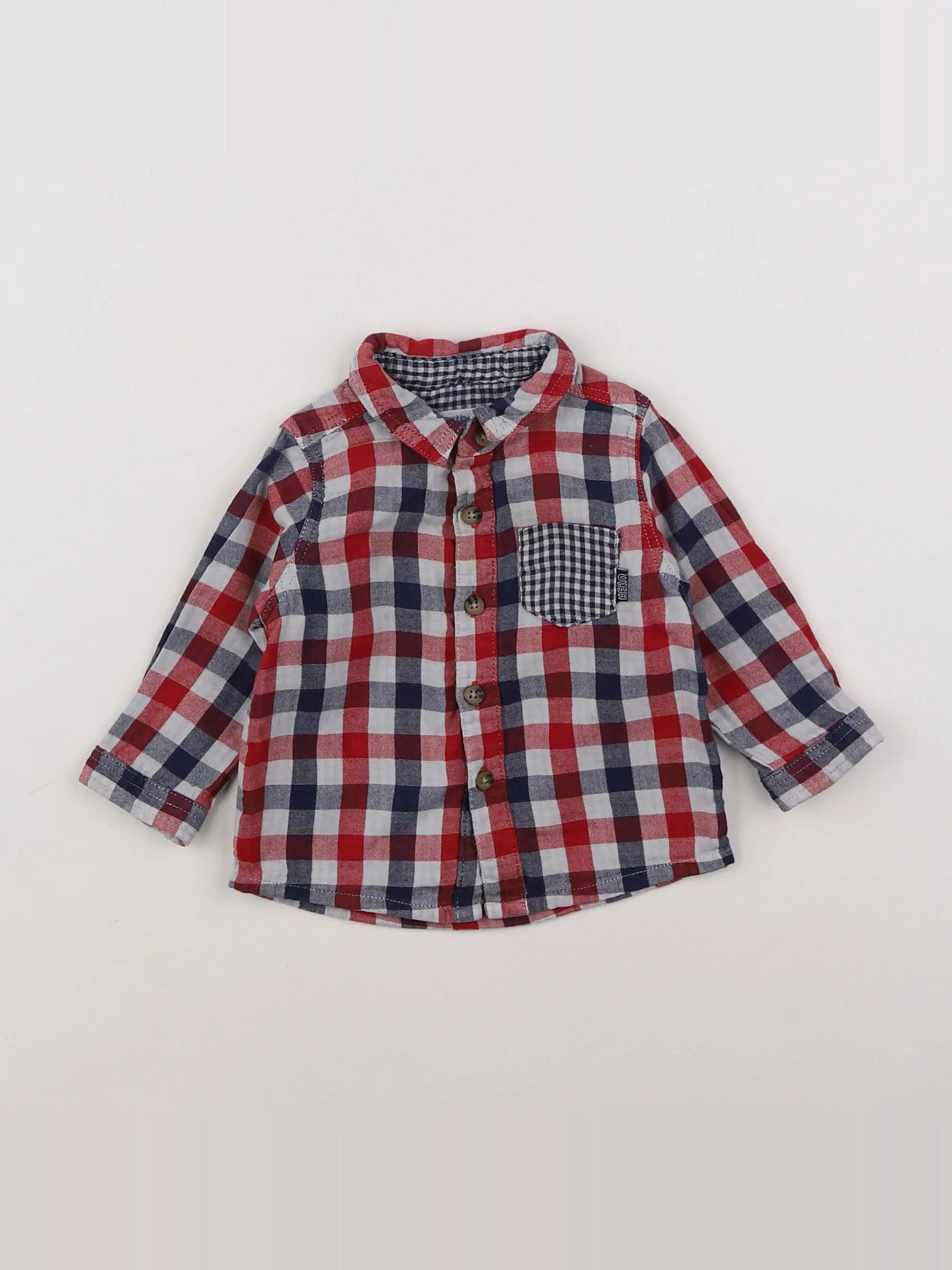 Vertbaudet - chemise bleu, rouge - 6 mois