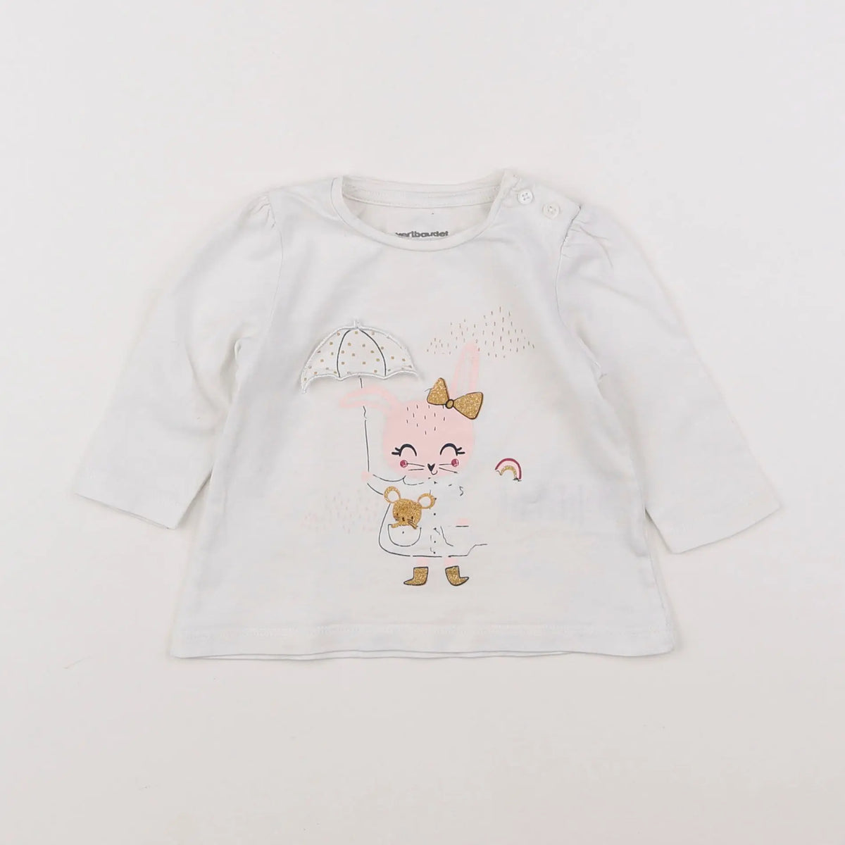 Vertbaudet - tee-shirt blanc, rose - 3 mois