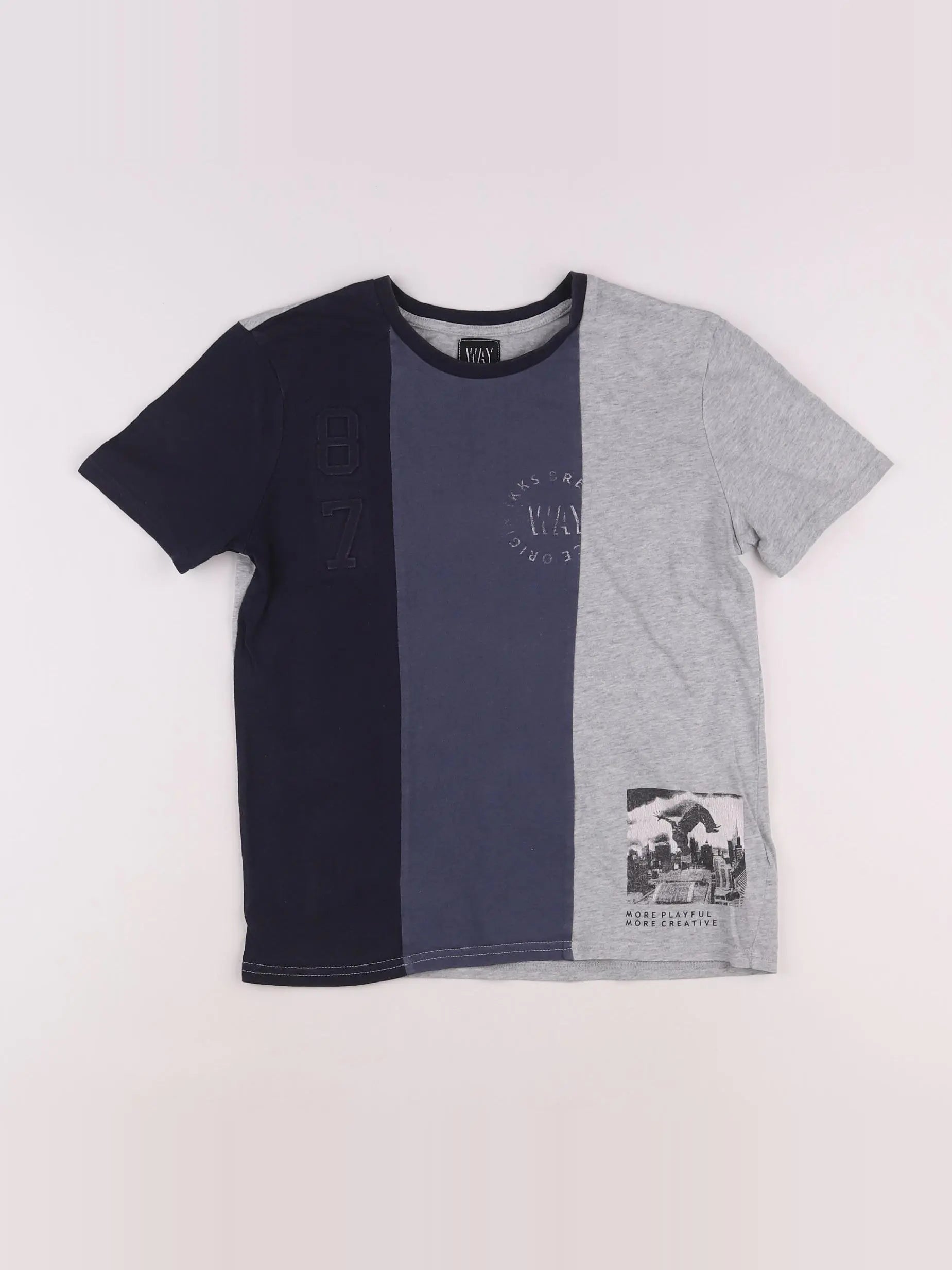 IKKS - tee-shirt bleu, gris - 10 ans