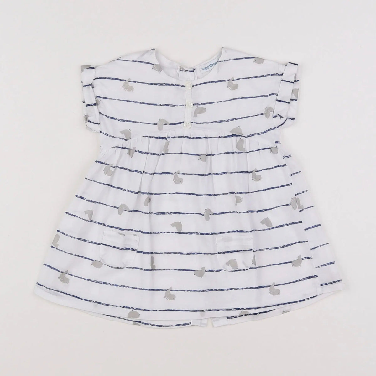 Vertbaudet - robe blanc, bleu - 3 mois
