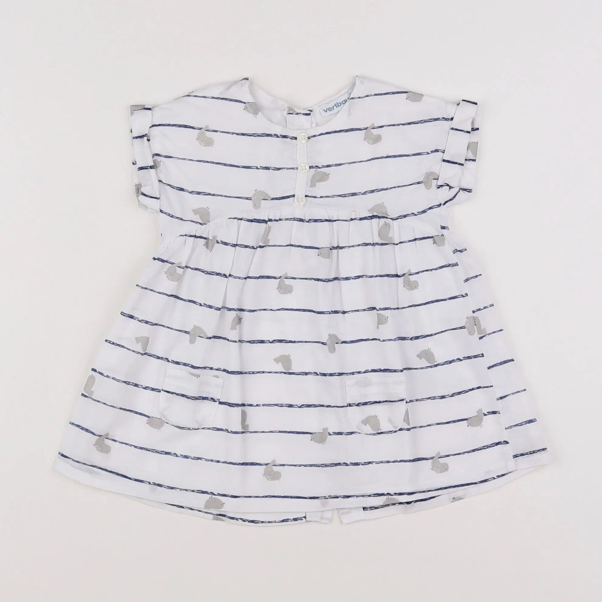 Vertbaudet - robe blanc, bleu - 3 mois