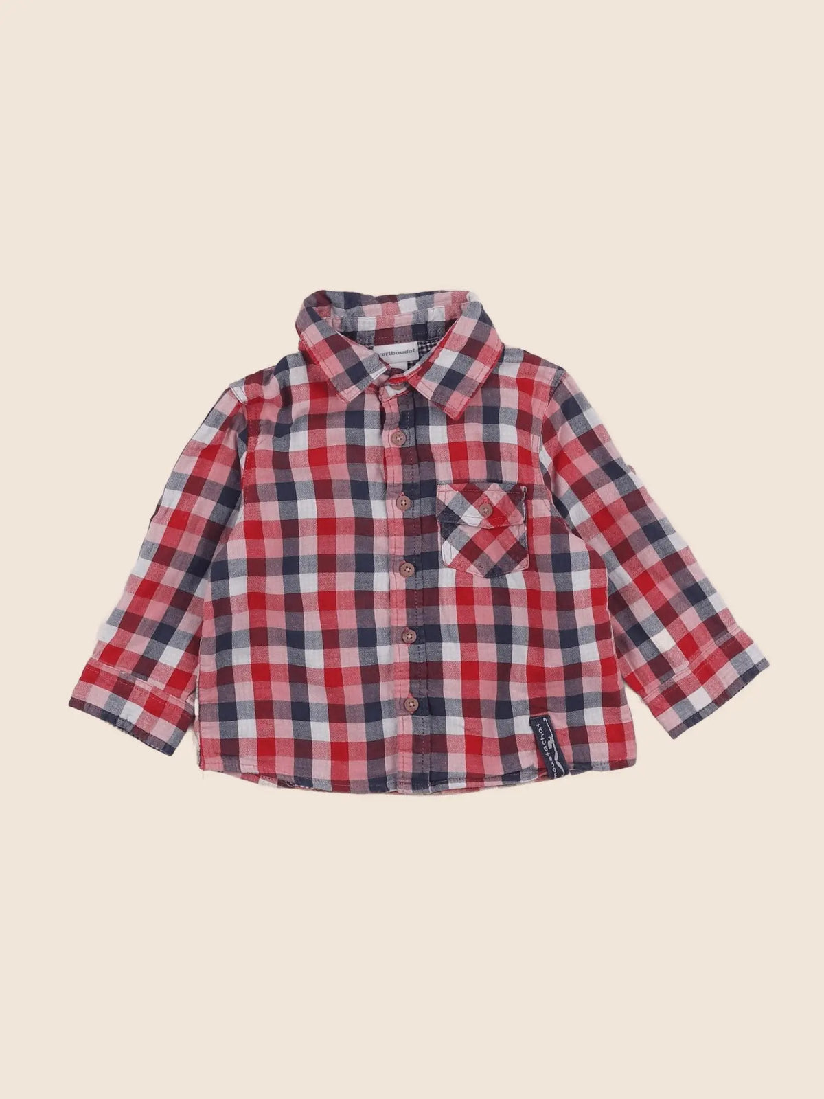 Vertbaudet - chemise bleu, rouge - 2 ans