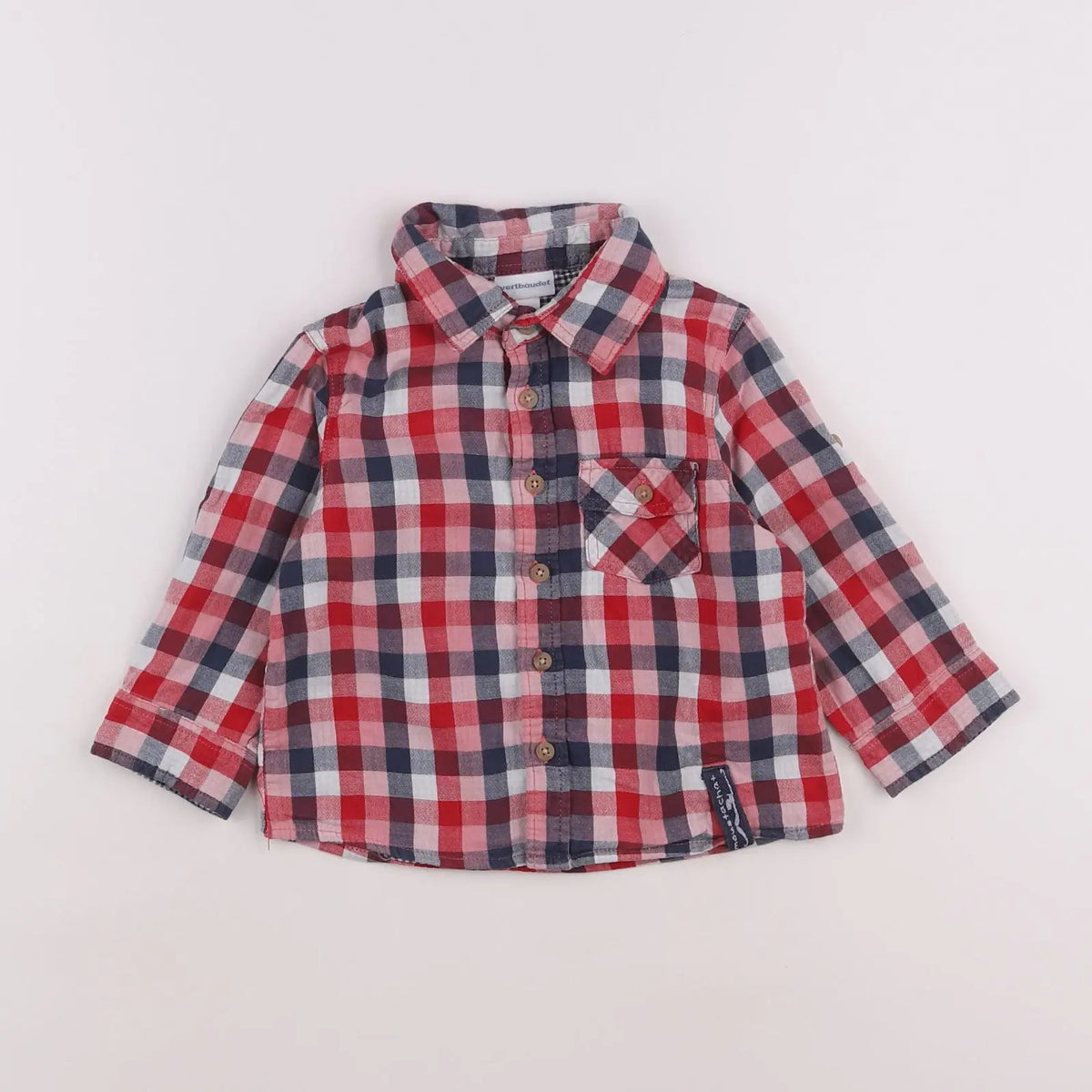 Vertbaudet - chemise bleu, rouge - 2 ans