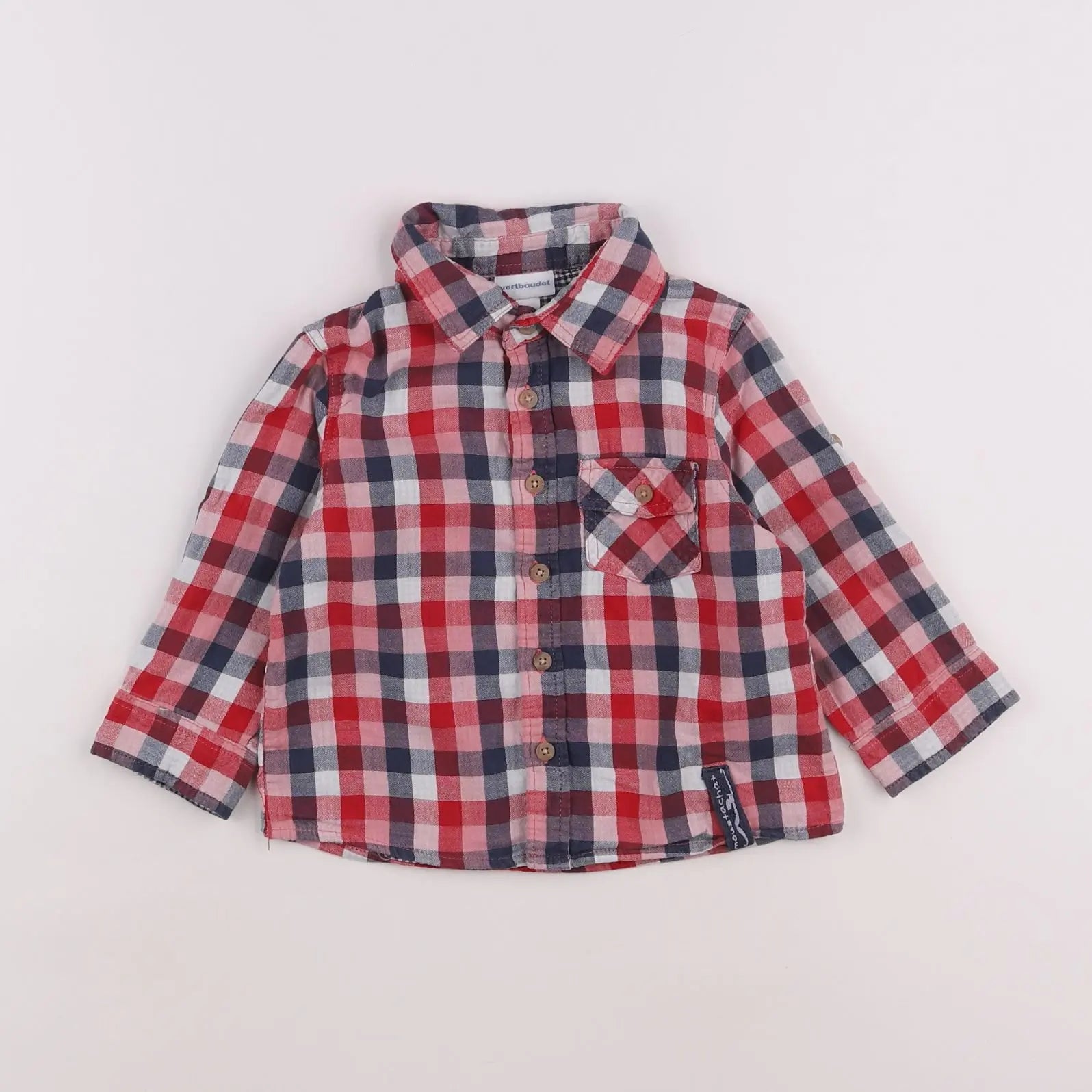 Vertbaudet - chemise bleu, rouge - 2 ans